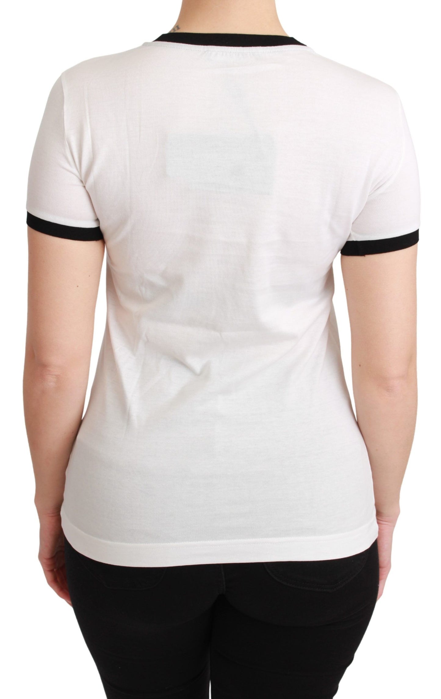 Dolce & Gabbana Elegante camiseta blanca de algodón con cuello redondo y motivo