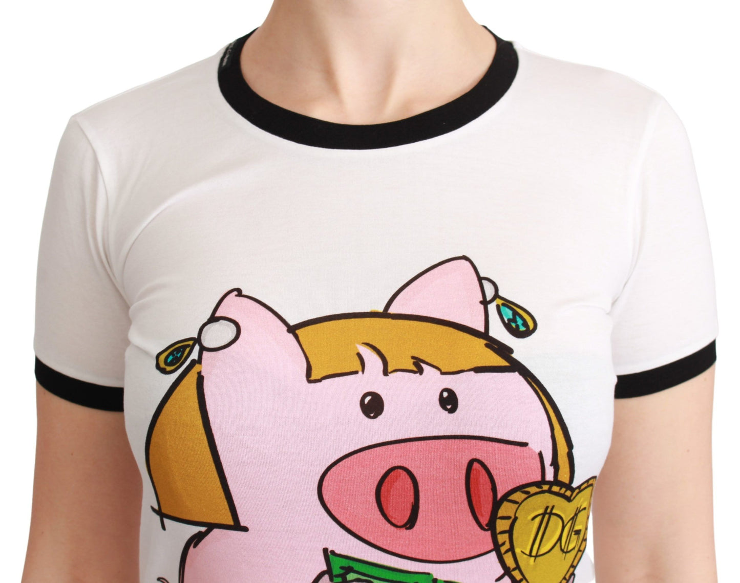 Dolce & Gabbana Elegante camiseta blanca de algodón con cuello redondo y motivo