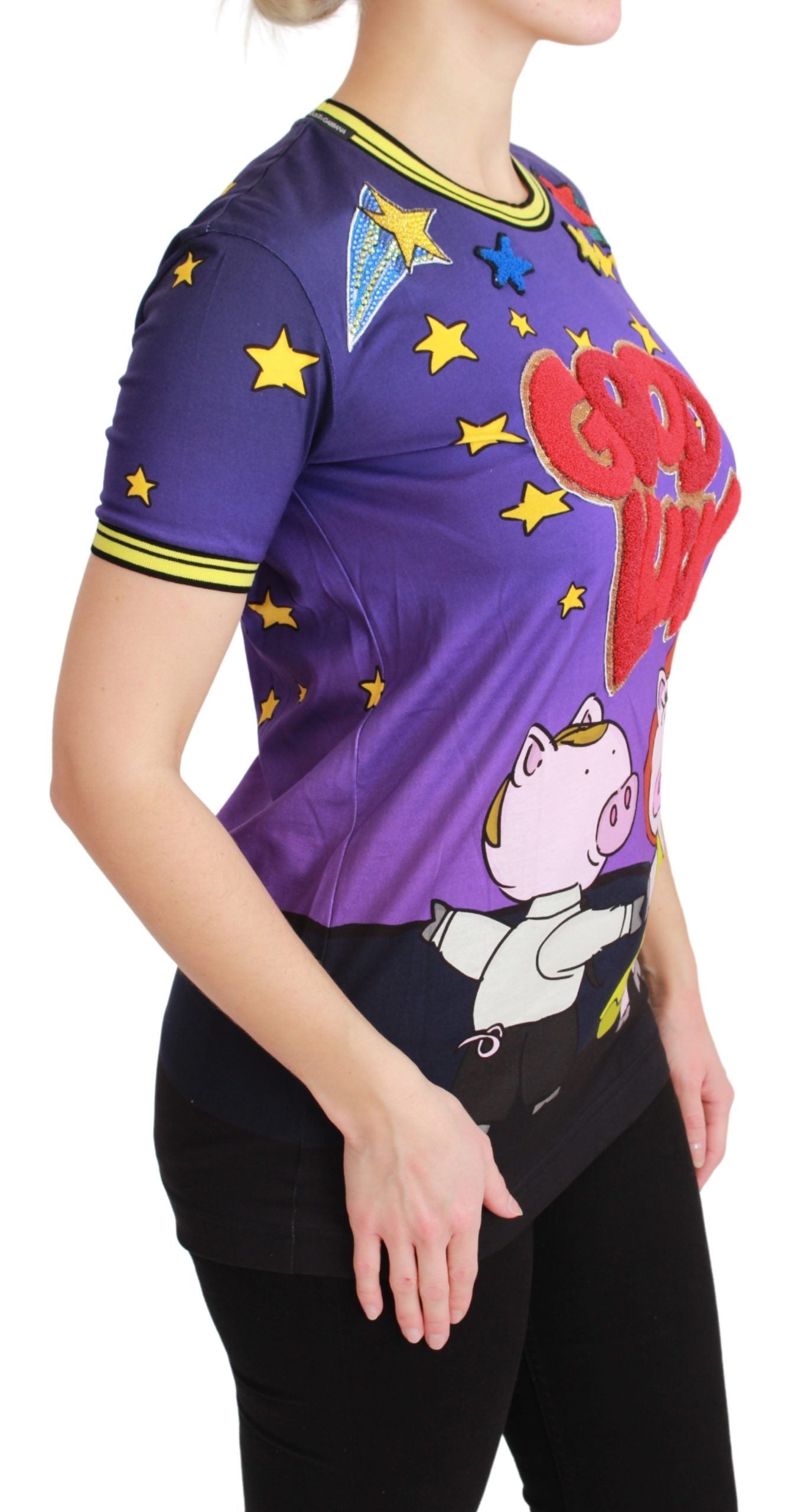 Dolce & Gabbana Elegante camiseta con motivo de cuello redondo en morado
