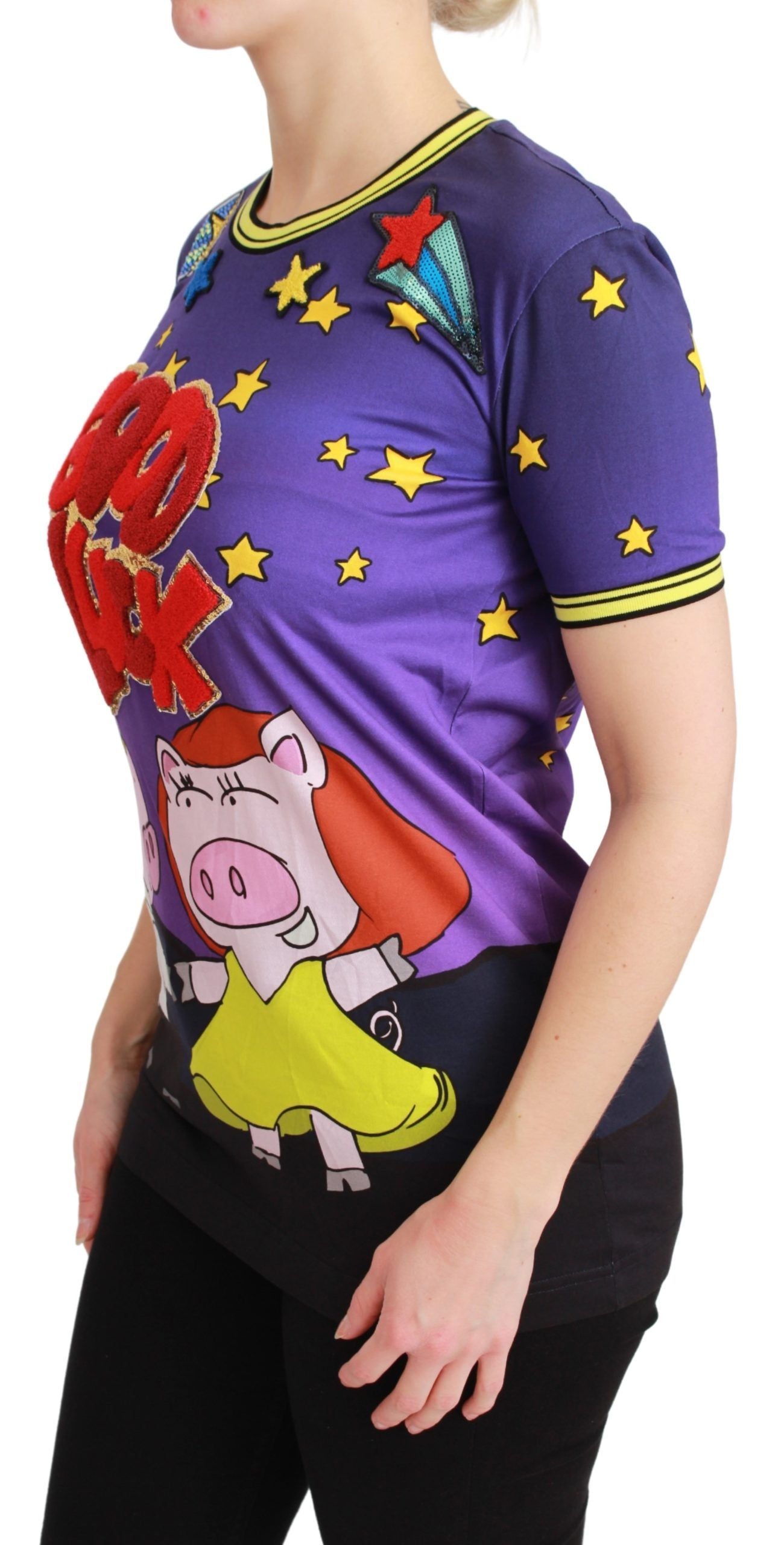 Dolce & Gabbana Elegante camiseta con motivo de cuello redondo en morado