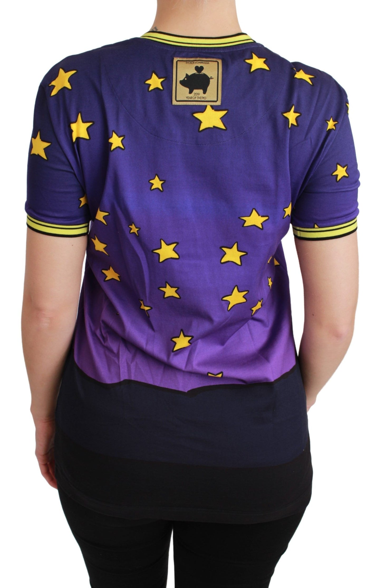 Dolce & Gabbana Elegante camiseta con motivo de cuello redondo en morado