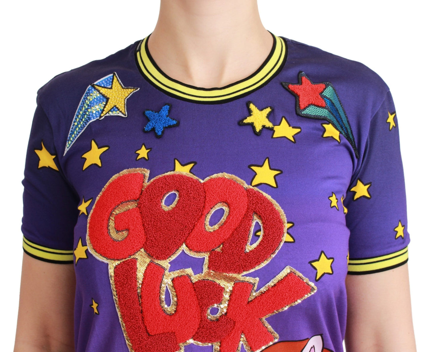 Dolce & Gabbana Elegante camiseta con motivo de cuello redondo en morado
