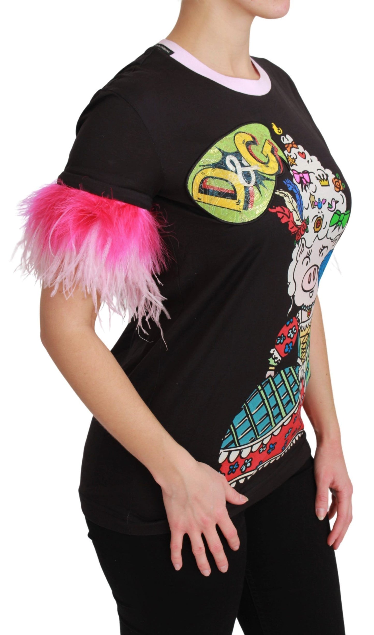 Dolce & Gabbana Camiseta elegante con cuello redondo y estampado del Año del Cerdo