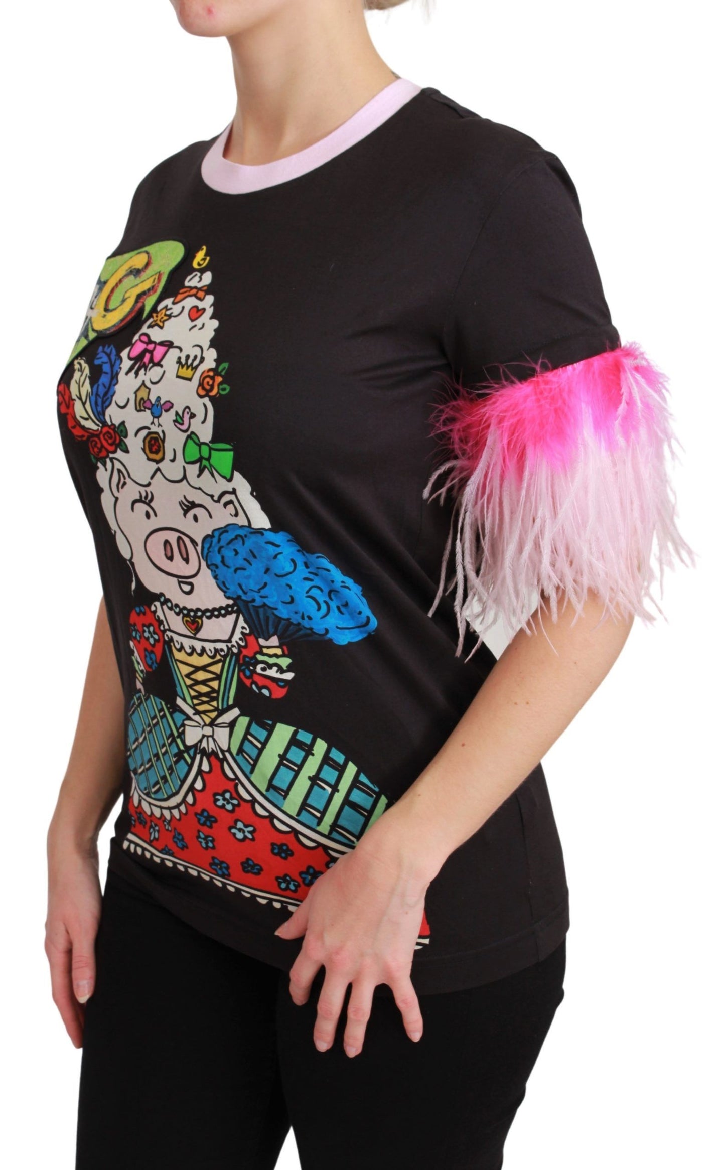 Dolce & Gabbana Camiseta elegante con cuello redondo y estampado del Año del Cerdo