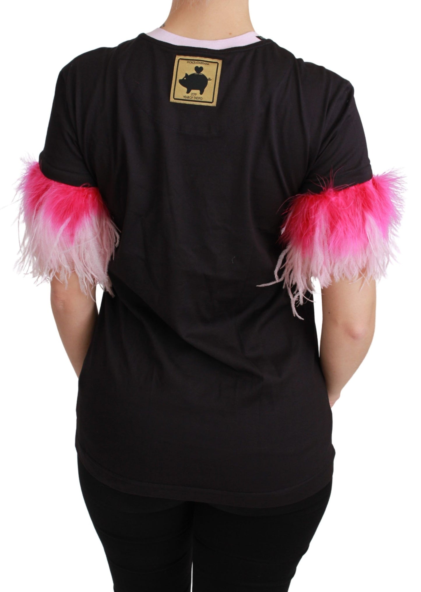 Dolce & Gabbana Camiseta elegante con cuello redondo y estampado del Año del Cerdo