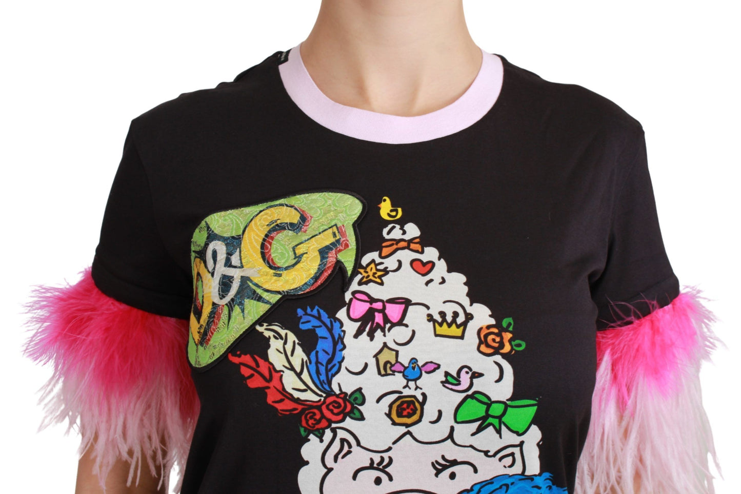 Dolce & Gabbana Camiseta elegante con cuello redondo y estampado del Año del Cerdo