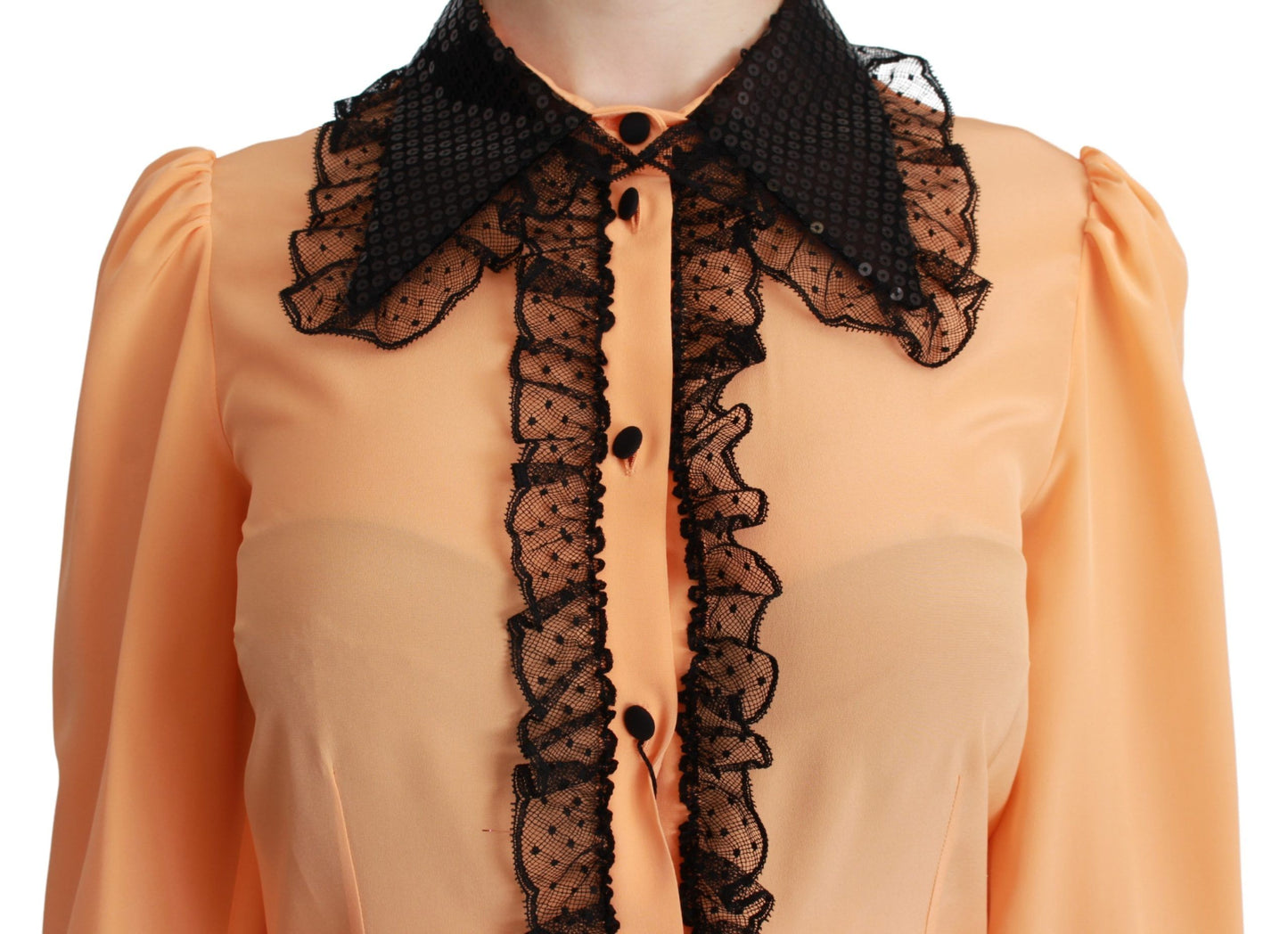 Dolce & Gabbana Blusa amarilla en mezcla de seda con cuello de lentejuelas
