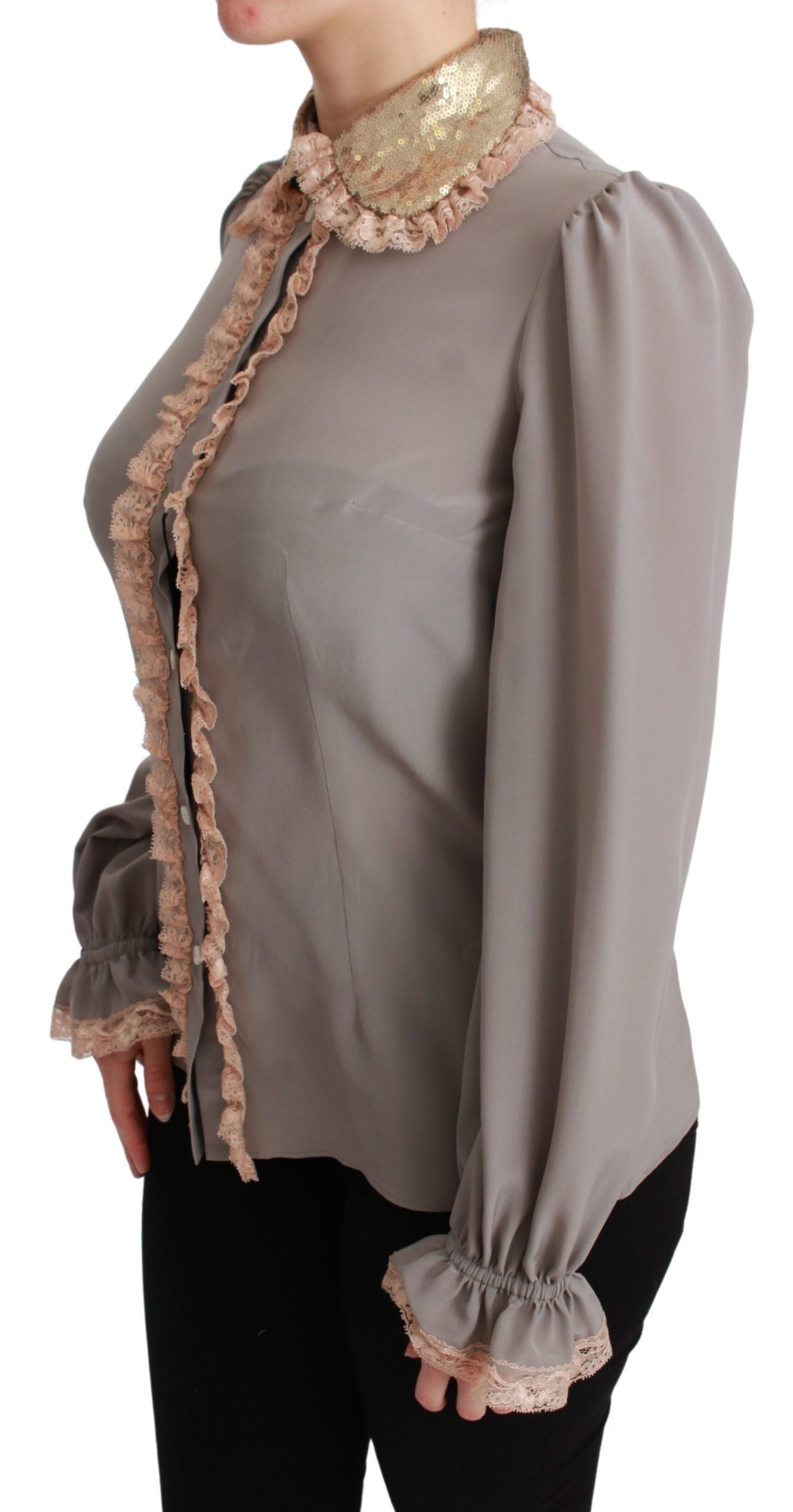 Dolce & Gabbana Camisa elegante con cuello de lentejuelas en mezcla de seda