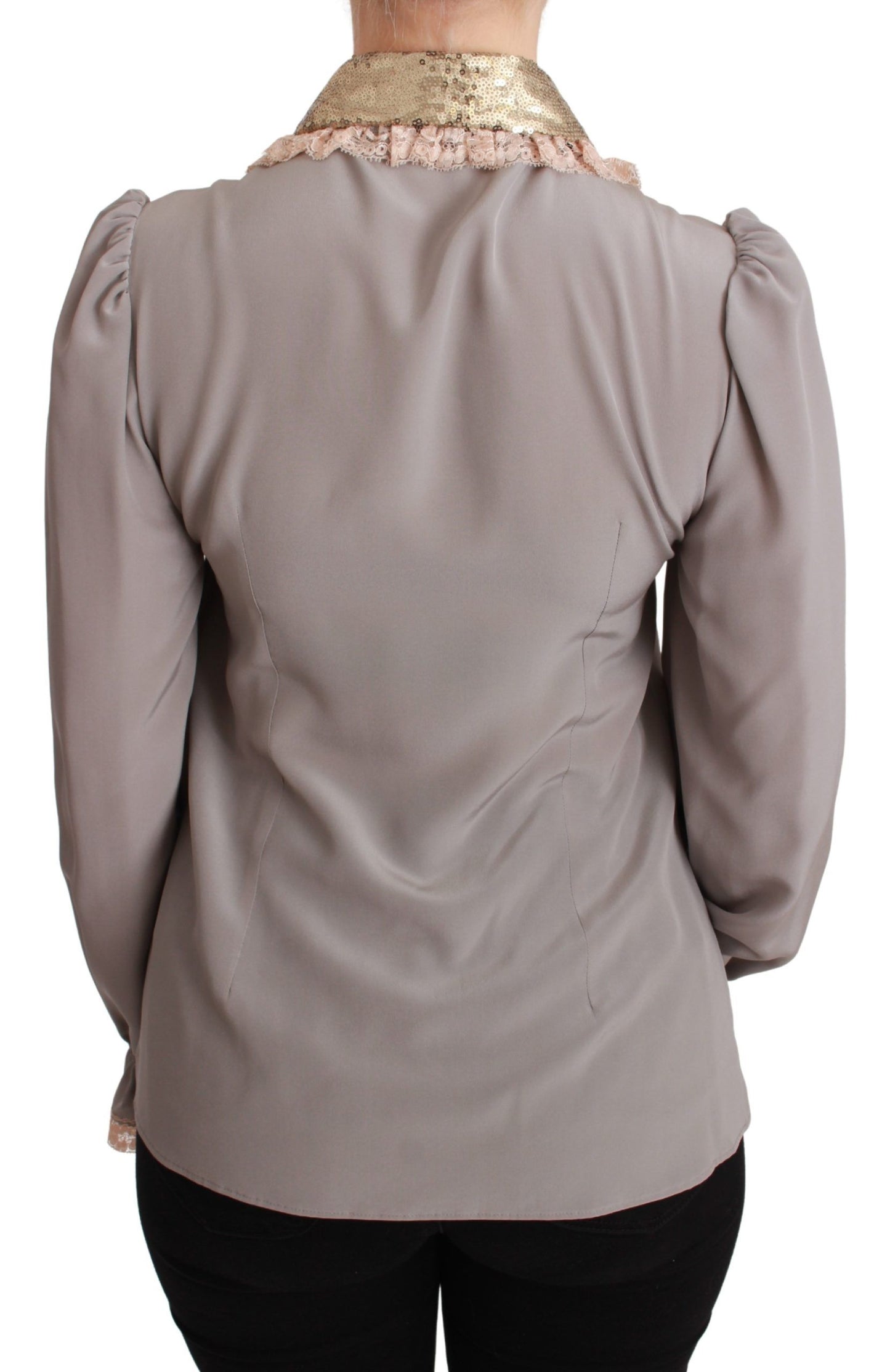 Dolce & Gabbana Camisa elegante con cuello de lentejuelas en mezcla de seda