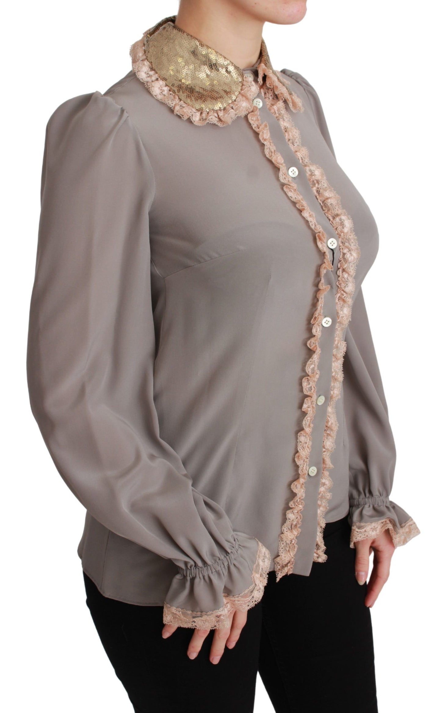 Dolce & Gabbana Camisa elegante con cuello de lentejuelas en mezcla de seda