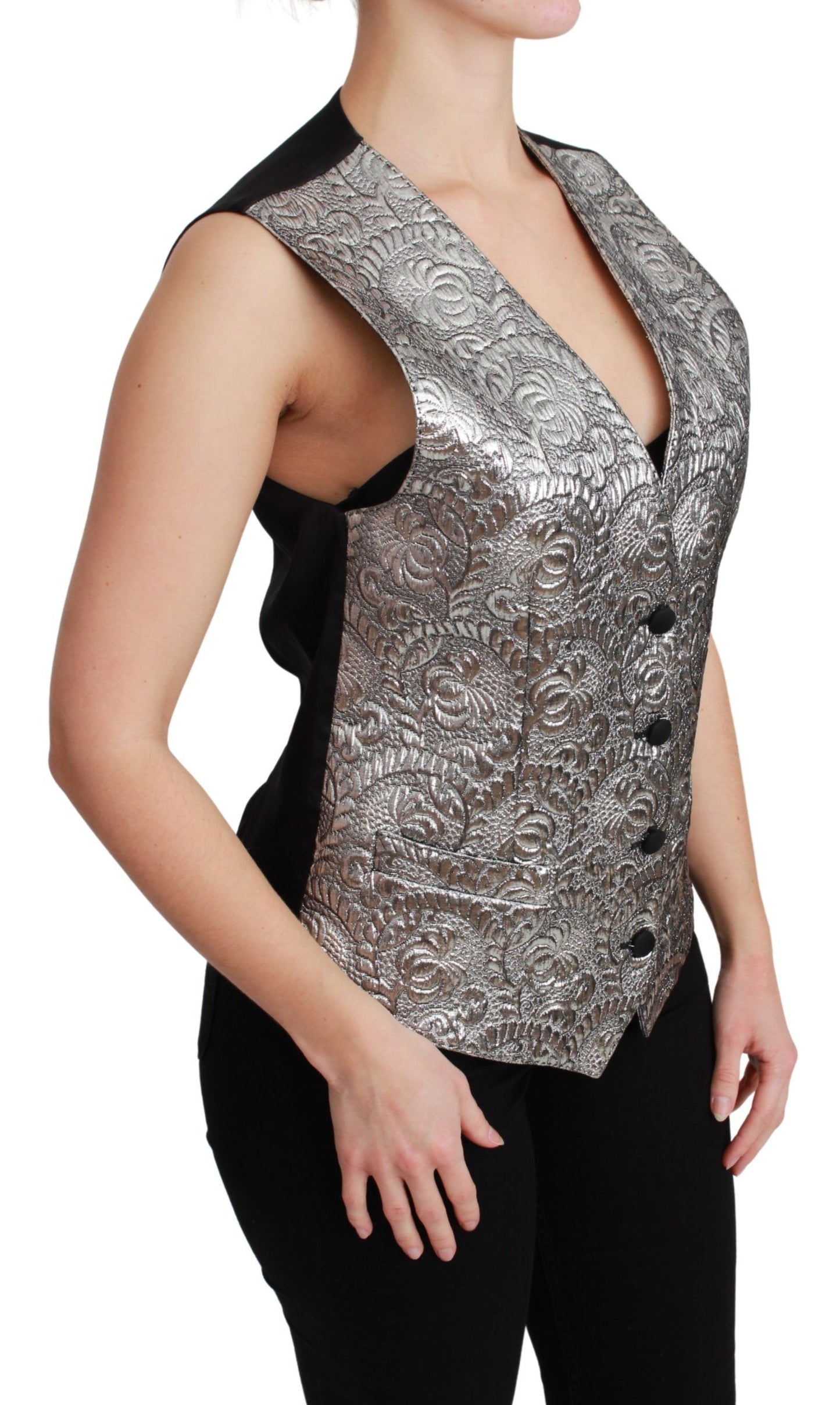 Dolce & Gabbana Elegante chaleco brocado plateado sin mangas