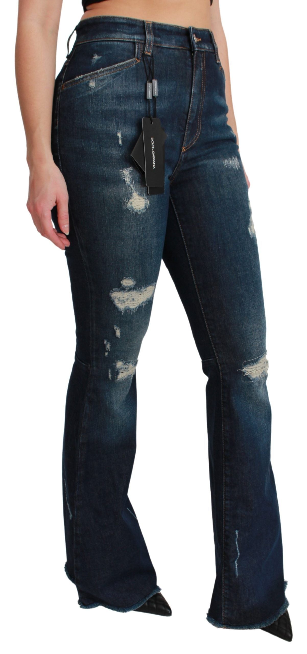 Dolce & Gabbana Chic Denim acampanado de cintura alta con bordado Queen