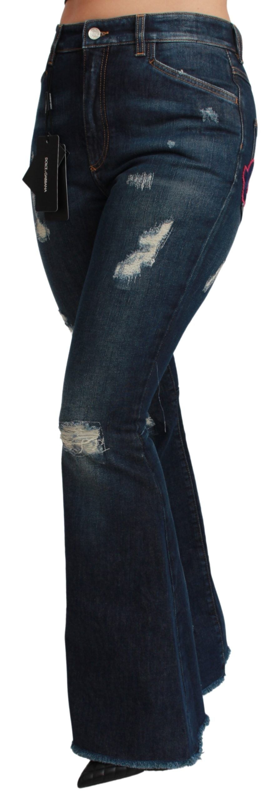 Dolce & Gabbana Chic Denim acampanado de cintura alta con bordado Queen