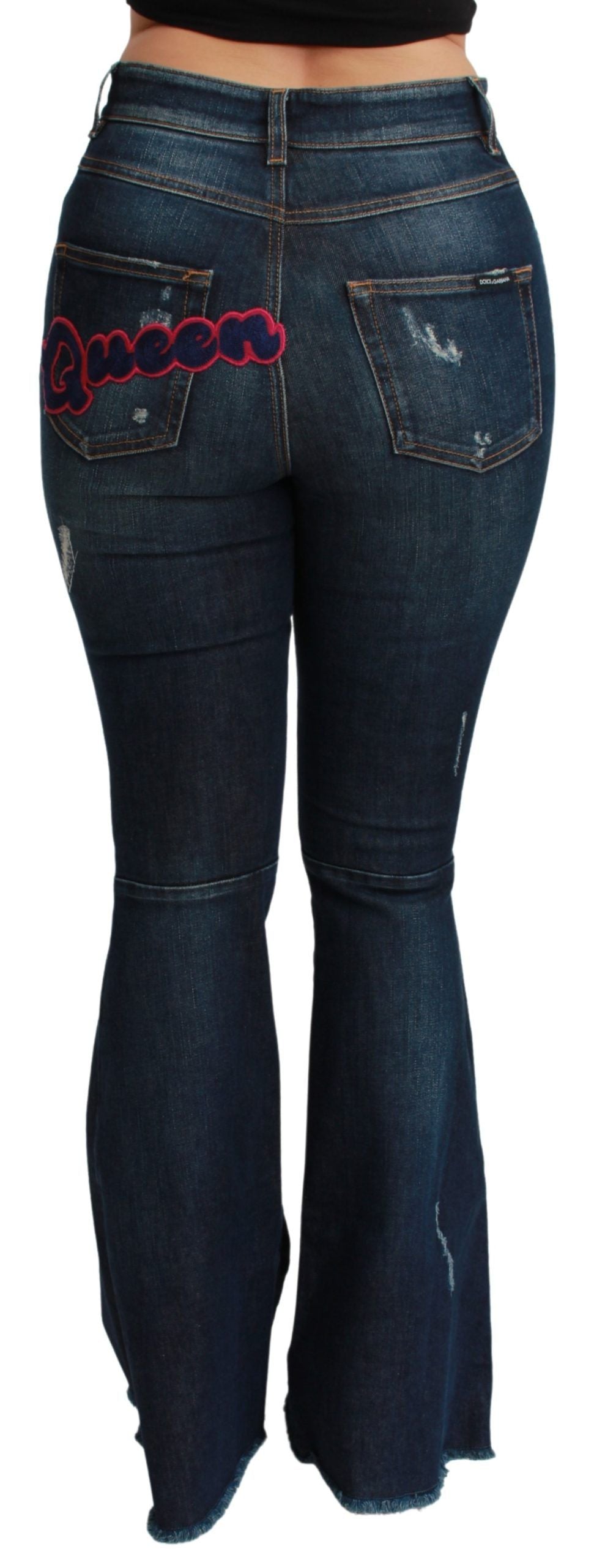 Dolce & Gabbana Chic Denim acampanado de cintura alta con bordado Queen