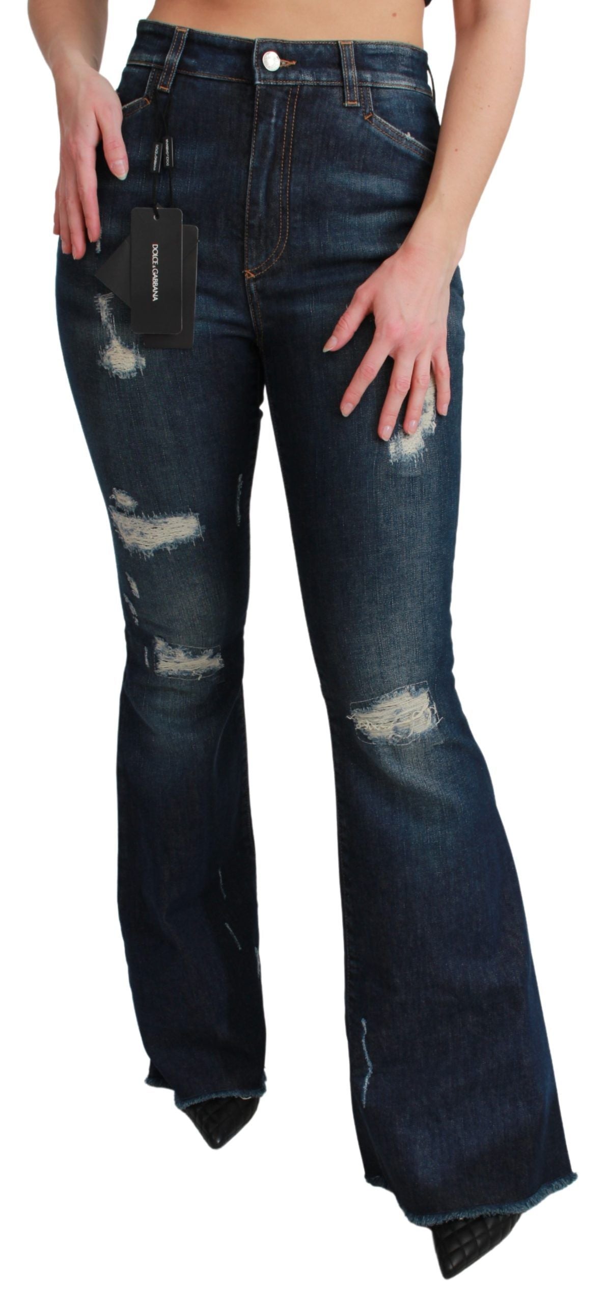 Dolce & Gabbana Chic Denim acampanado de cintura alta con bordado Queen