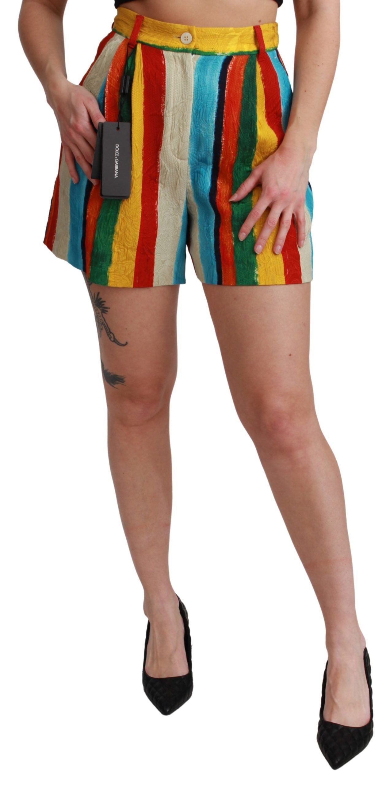 Dolce & Gabbana Pantalones cortos de cintura alta a rayas multicolores
