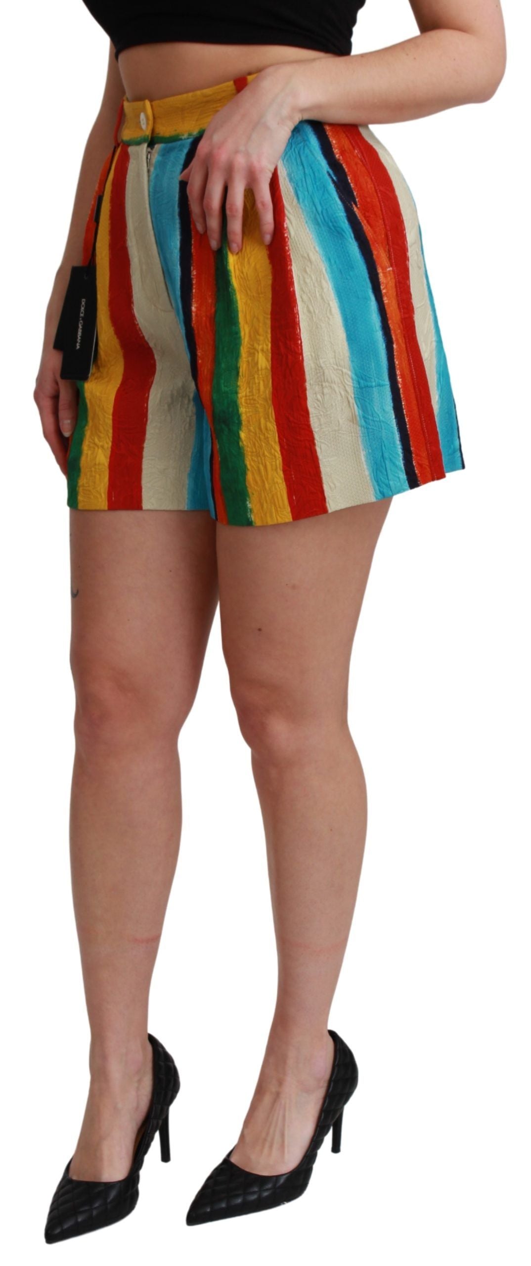 Dolce & Gabbana Pantalones cortos de cintura alta a rayas multicolores