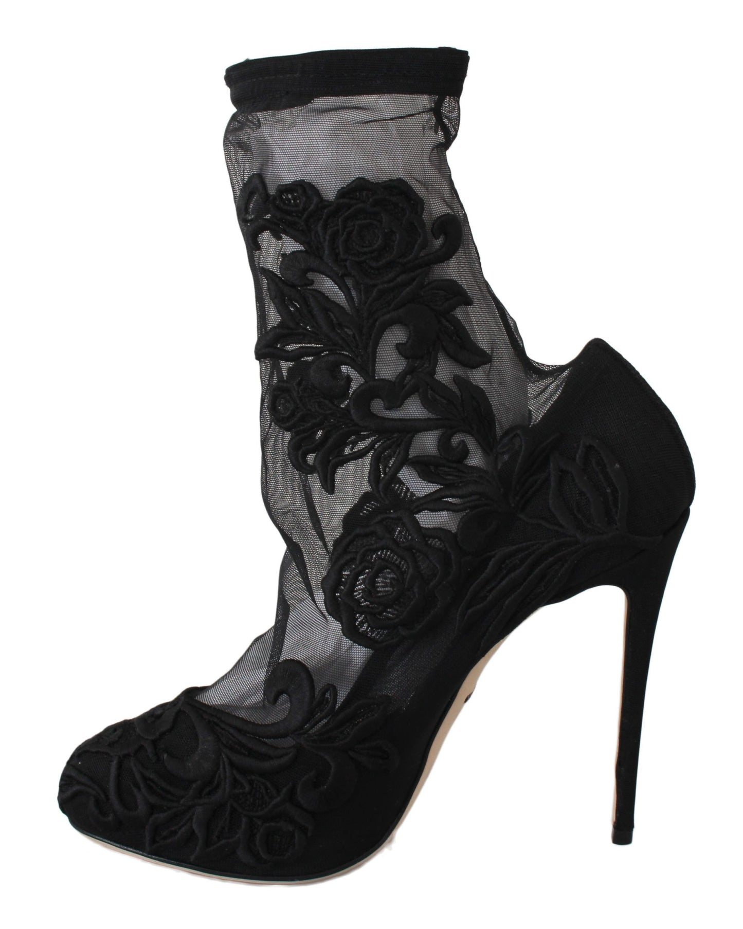 Dolce & Gabbana Botines tipo calcetines con tacón de aguja y flores bordadas