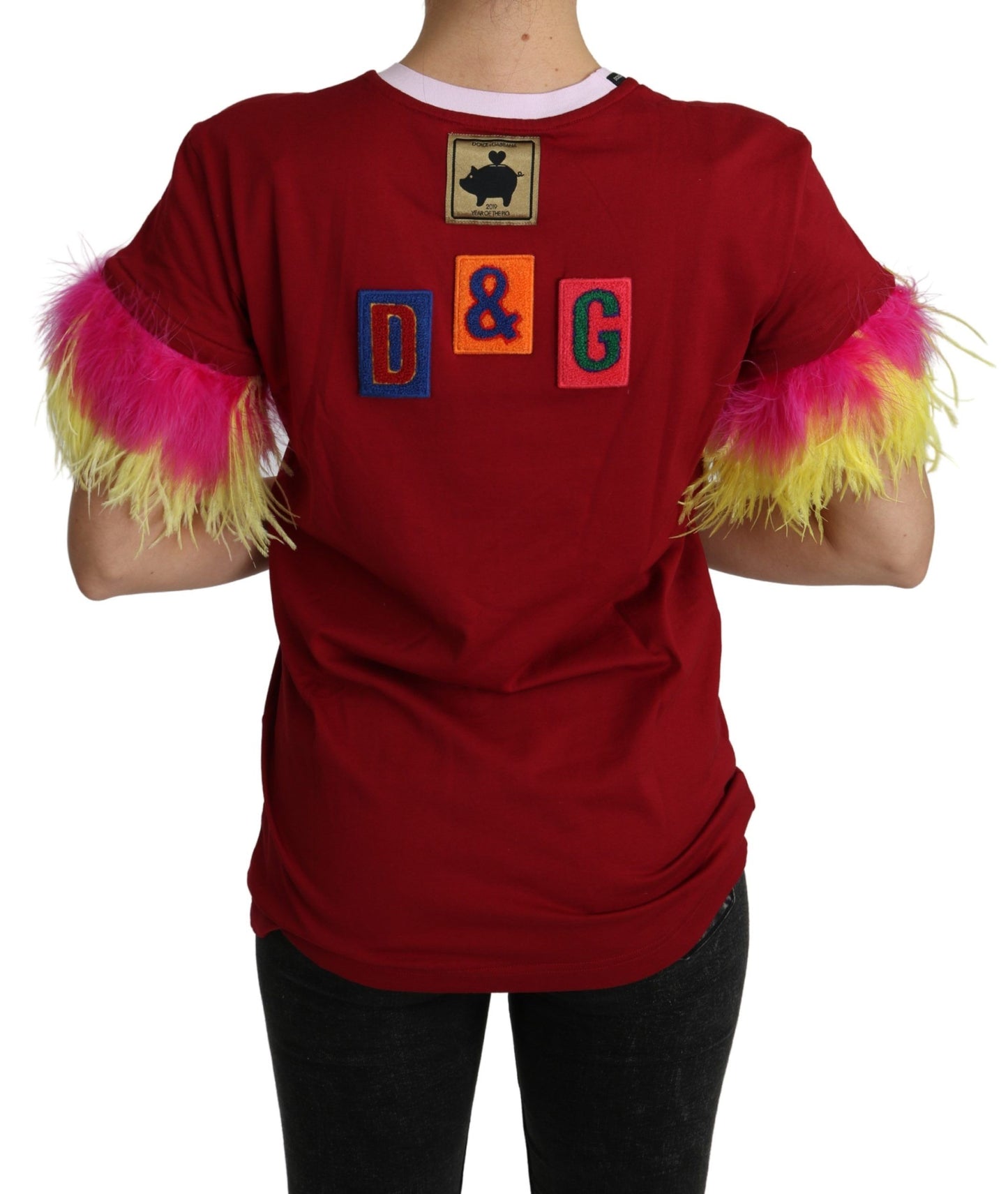 Dolce & Gabbana Camiseta elegante con cuello redondo y estampado de cerdo rojo