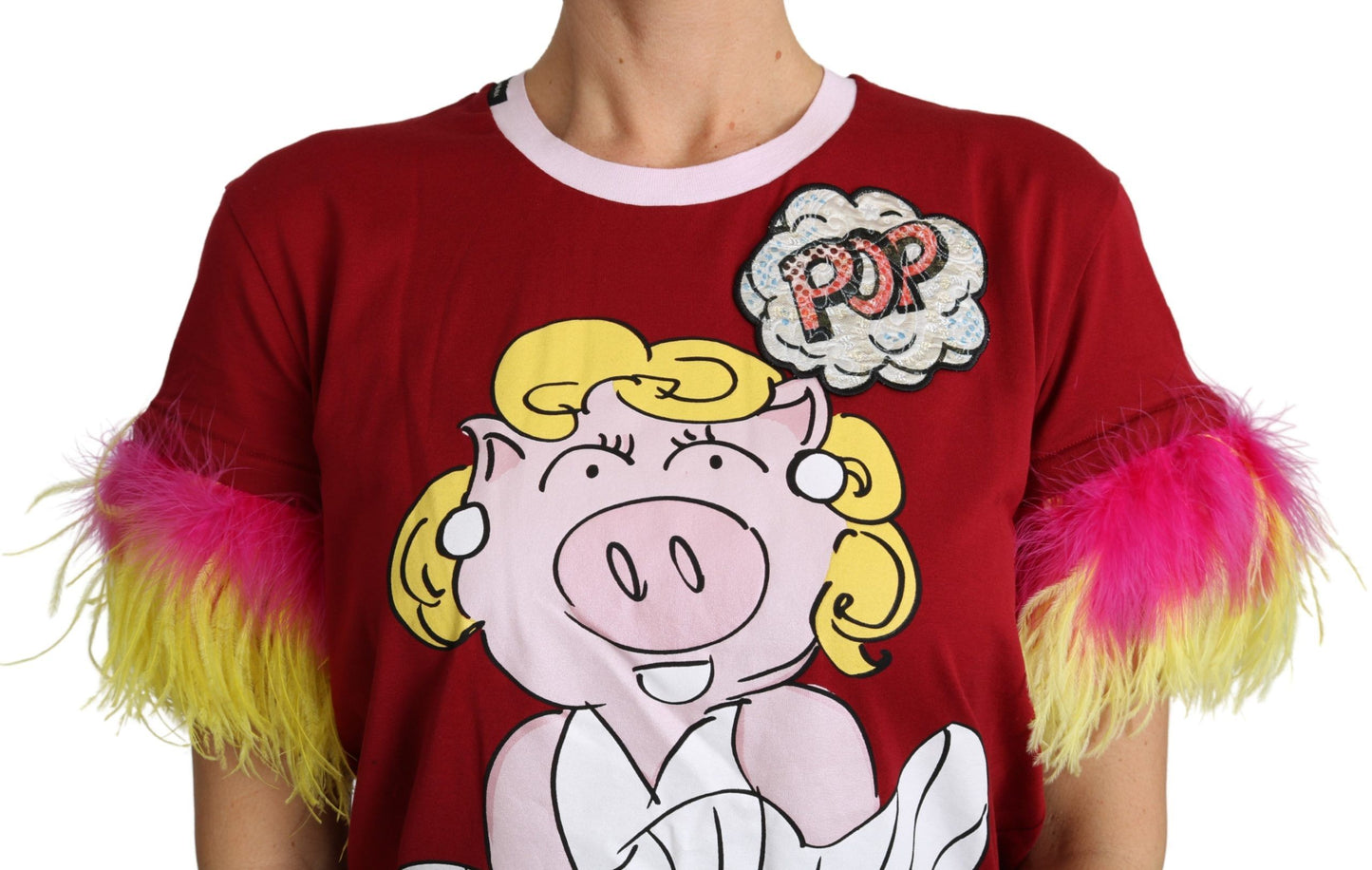 Dolce & Gabbana Camiseta elegante con cuello redondo y estampado de cerdo rojo