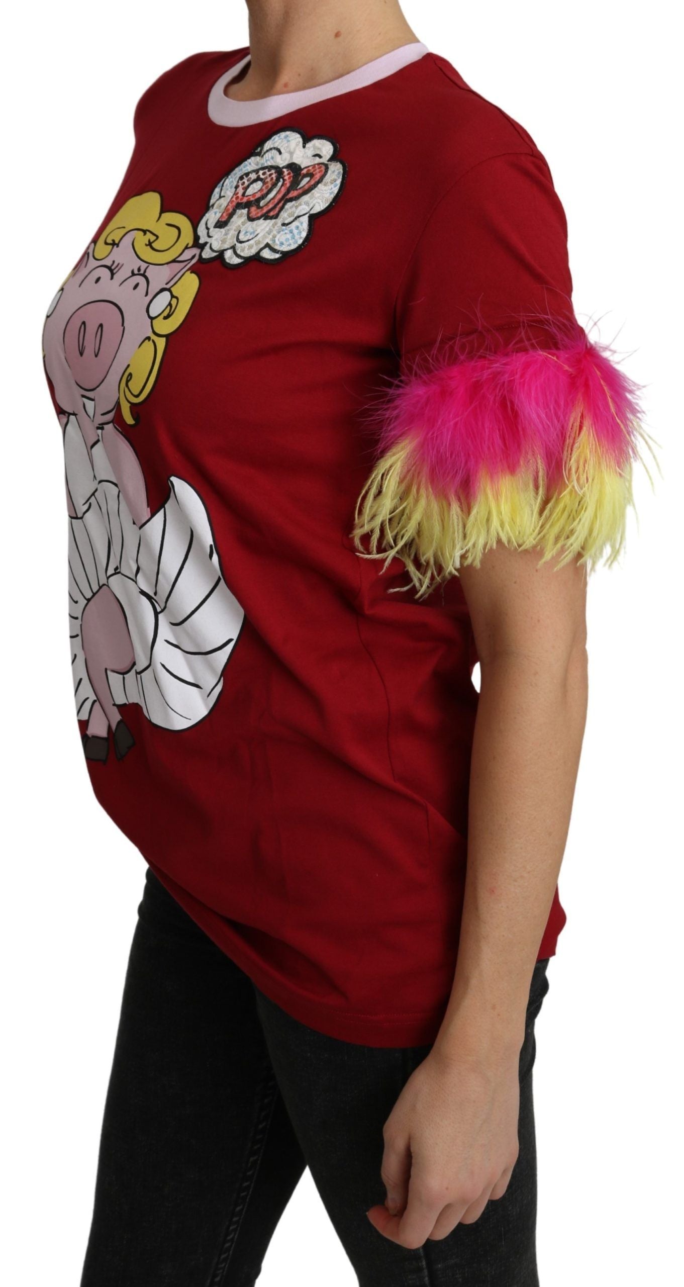 Dolce & Gabbana Camiseta elegante con cuello redondo y estampado de cerdo rojo