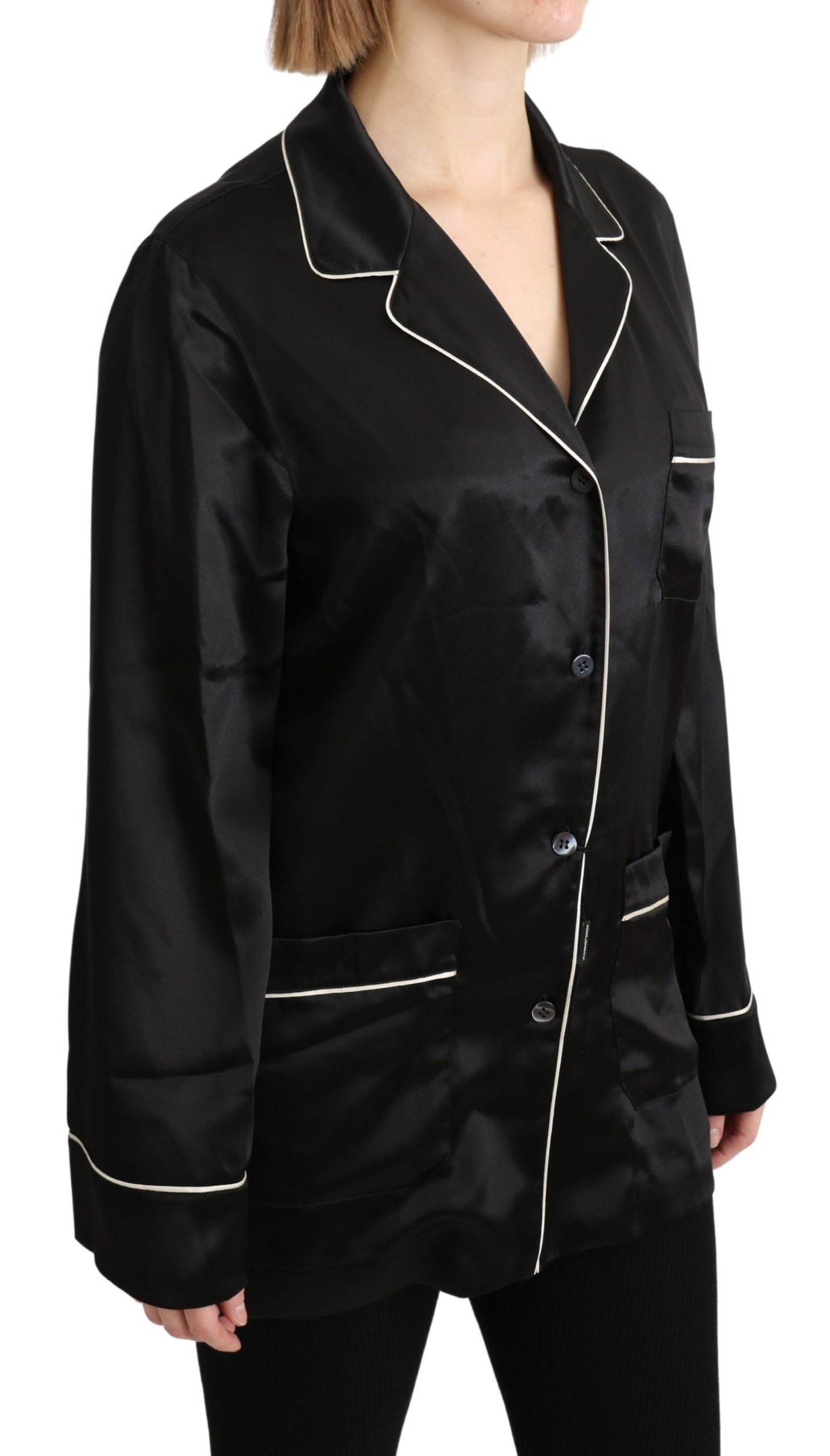 Dolce & Gabbana Elegante blusa de seda negra con botones