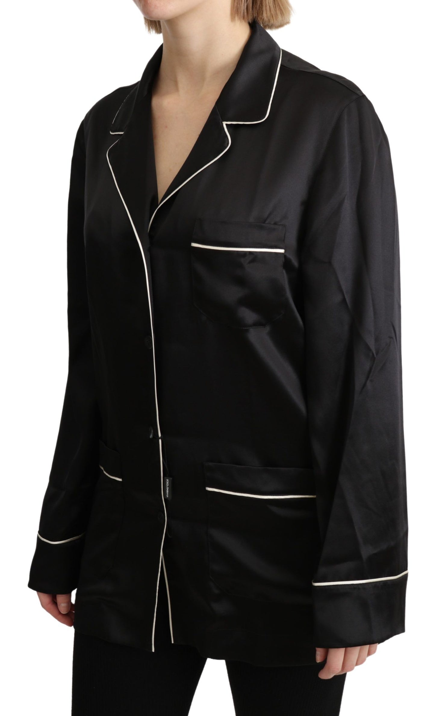 Dolce & Gabbana Elegante blusa de seda negra con botones