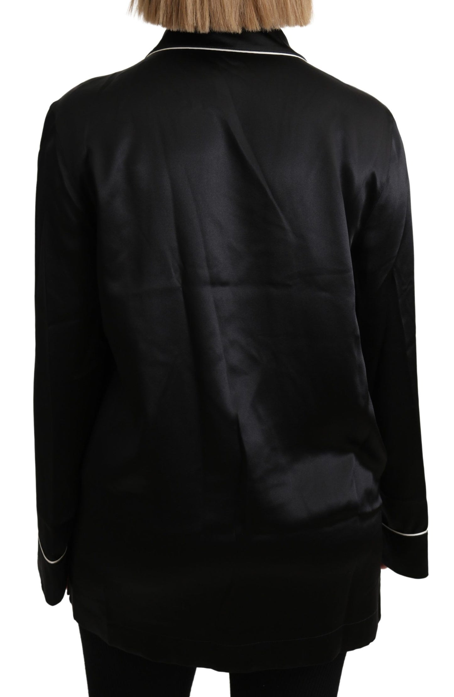 Dolce & Gabbana Elegante blusa de seda negra con botones