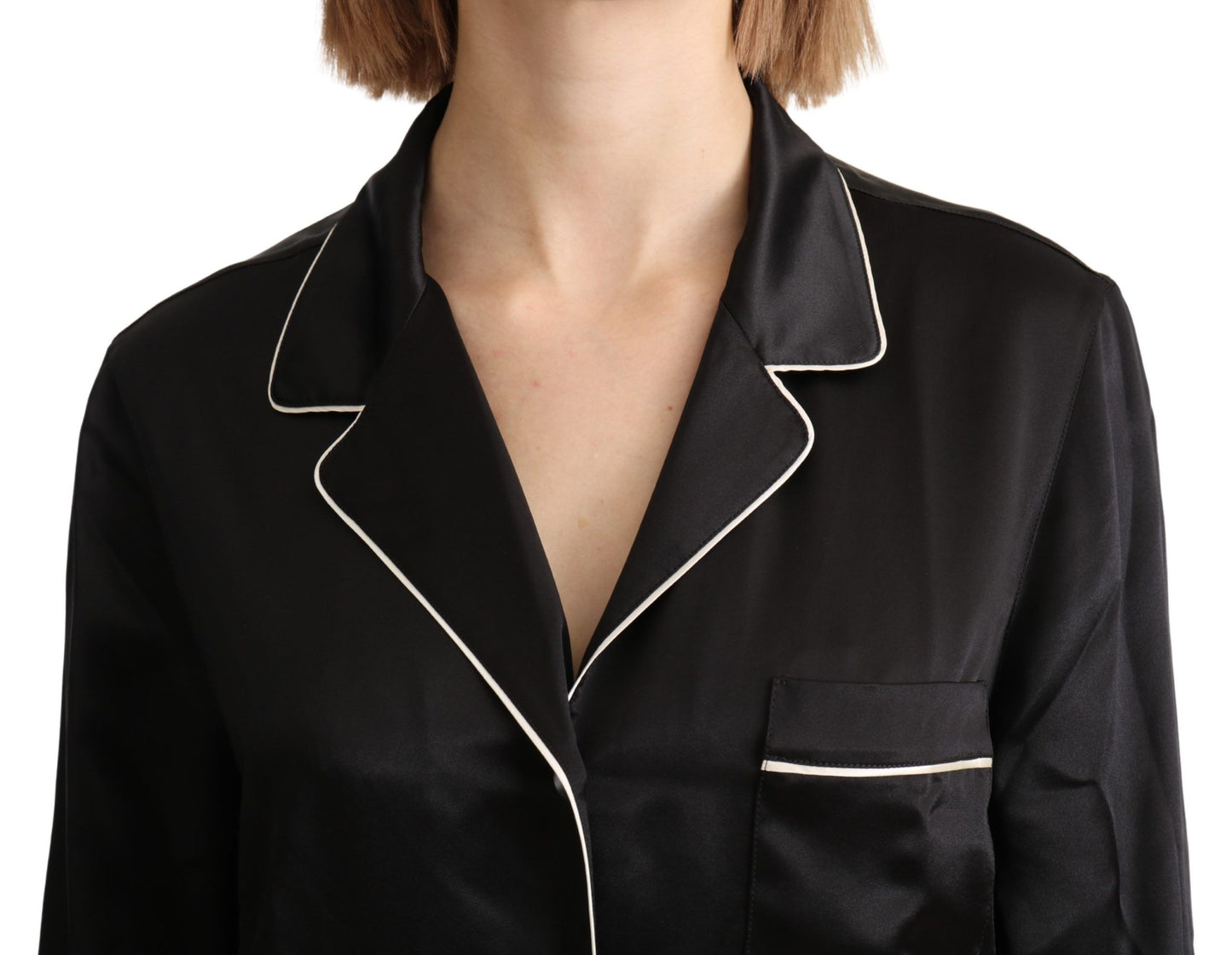 Dolce & Gabbana Elegante blusa de seda negra con botones