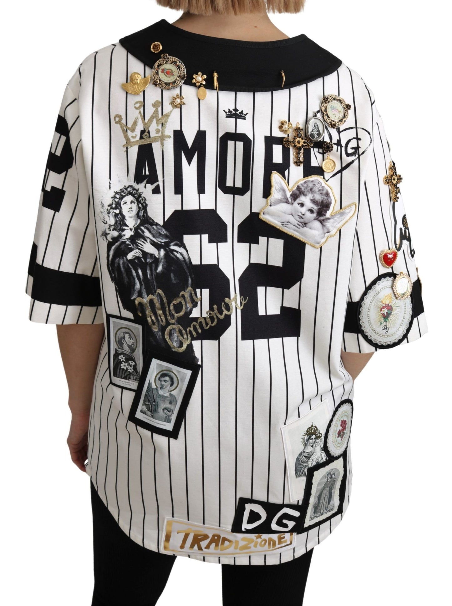 Dolce & Gabbana Elegante blusa a rayas con cuello en V