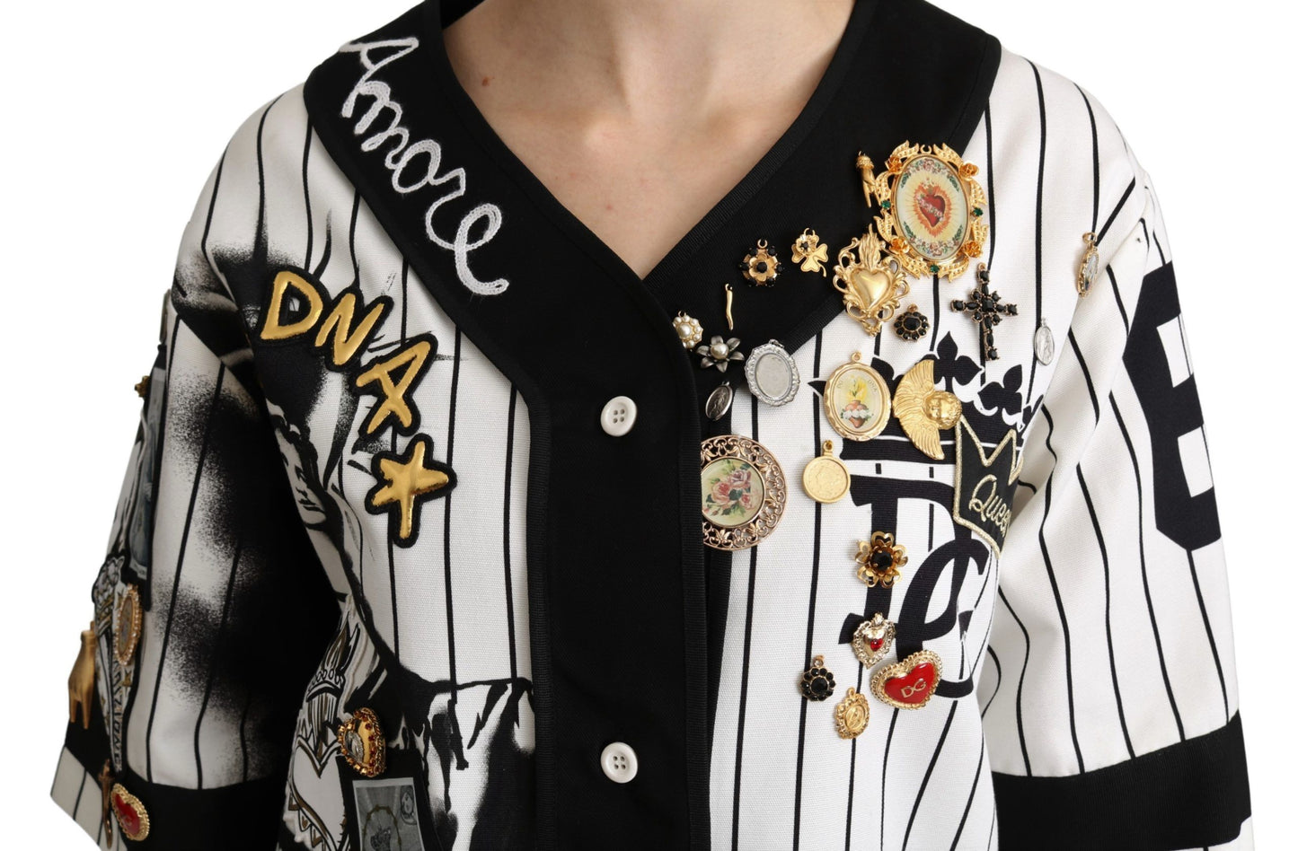 Dolce & Gabbana Elegante blusa a rayas con cuello en V