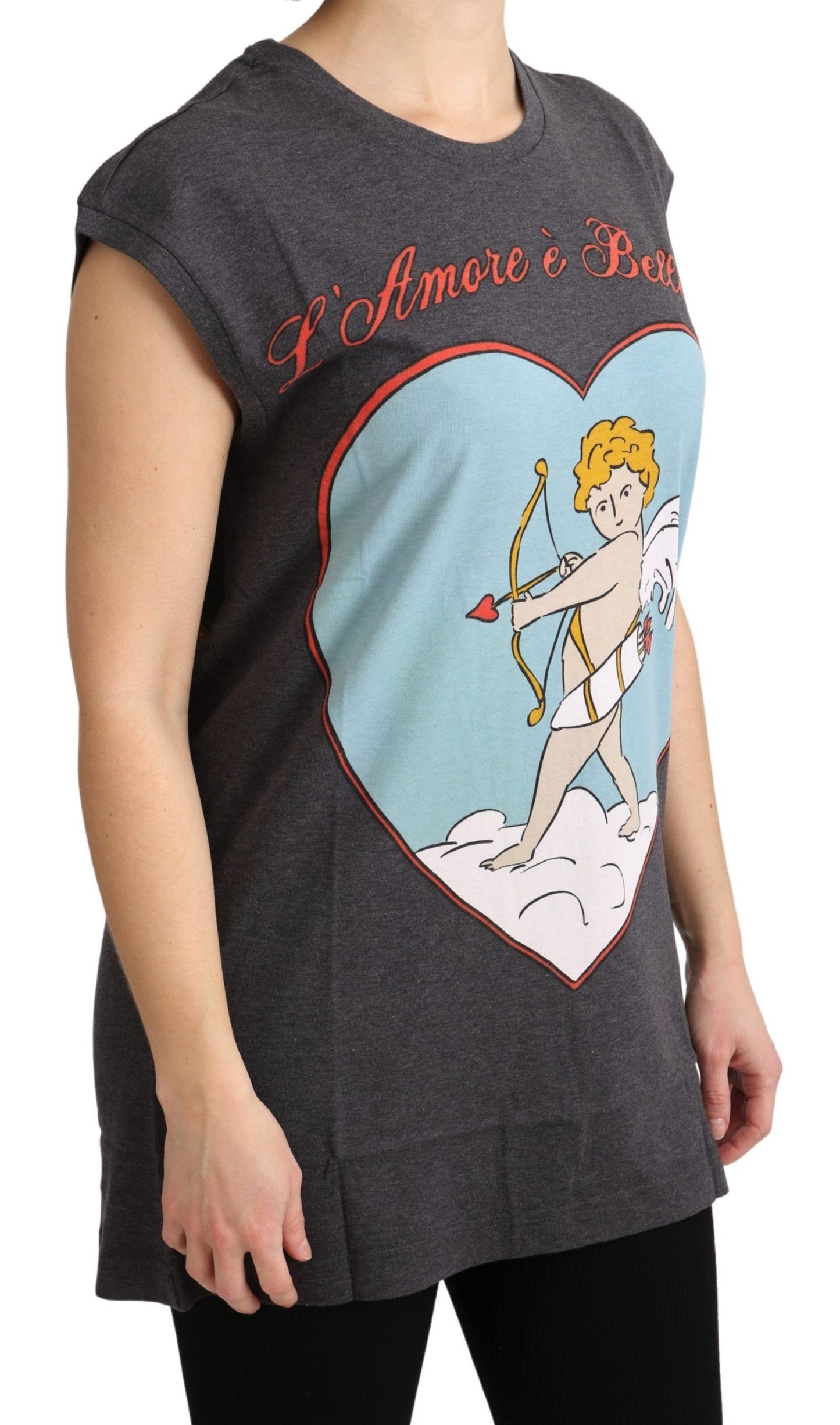 Dolce & Gabbana Elegante camiseta con manga japonesa de algodón gris