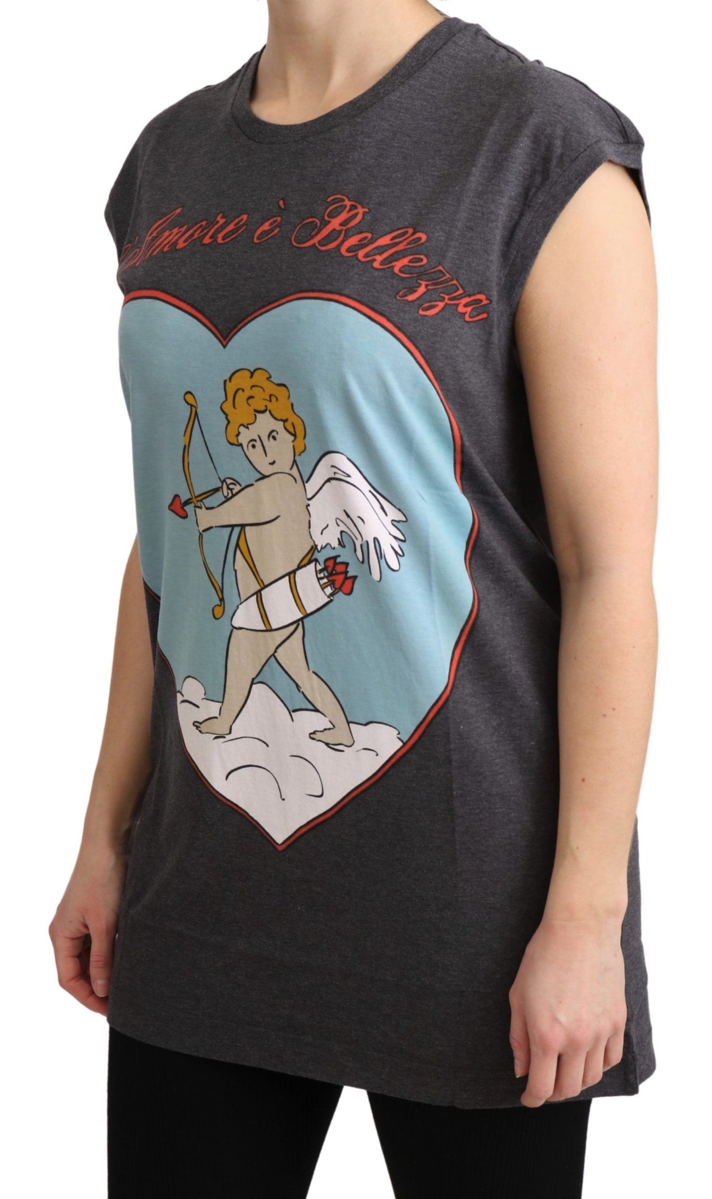 Dolce & Gabbana Elegante camiseta con manga japonesa de algodón gris