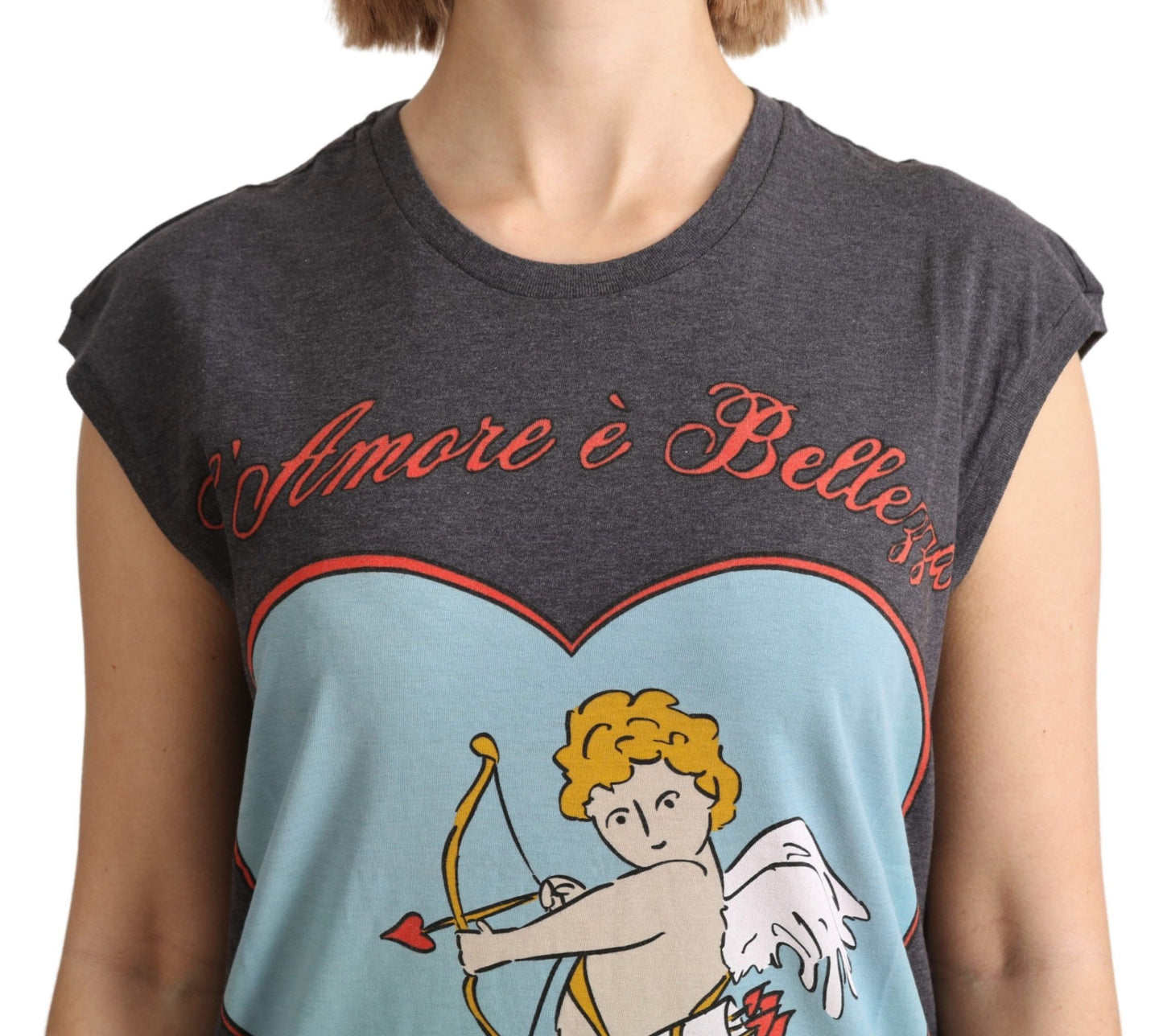 Dolce & Gabbana Elegante camiseta con manga japonesa de algodón gris