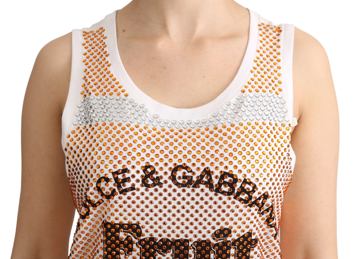 Dolce & Gabbana Top de algodón sin mangas con adornos de cristales