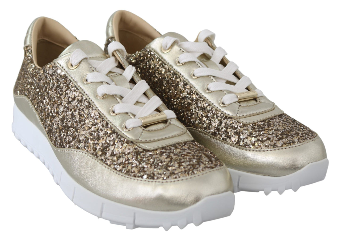 Jimmy Choo Antique Gold Glitter Leather Sneakers – EU34.5/US4.5 par Jimmy Choo | Disponible sur Sandy Store ByNet