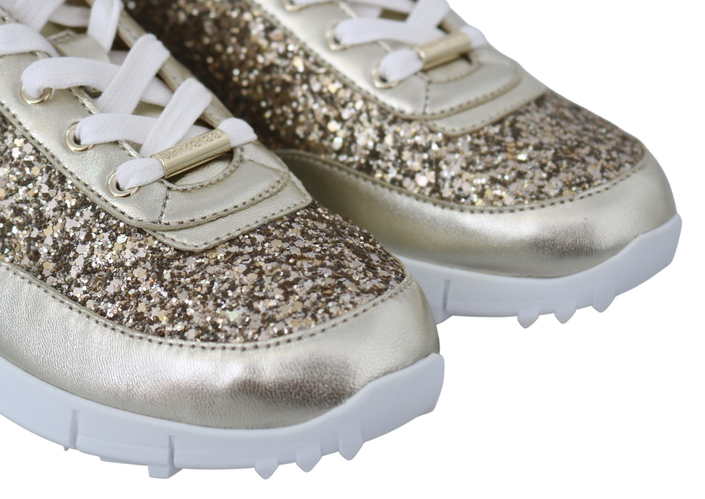 Jimmy Choo Antique Gold Glitter Leather Sneakers – EU34.5/US4.5 par Jimmy Choo | Disponible sur Sandy Store ByNet