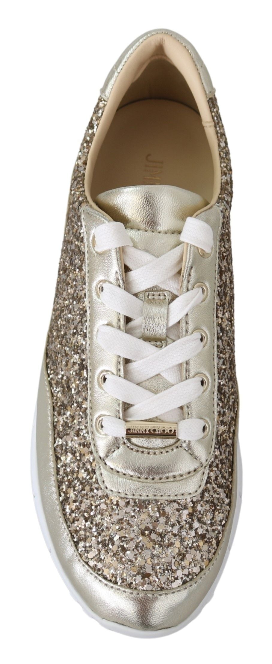 Jimmy Choo Antique Gold Glitter Leather Sneakers – EU34.5/US4.5 par Jimmy Choo | Disponible sur Sandy Store ByNet