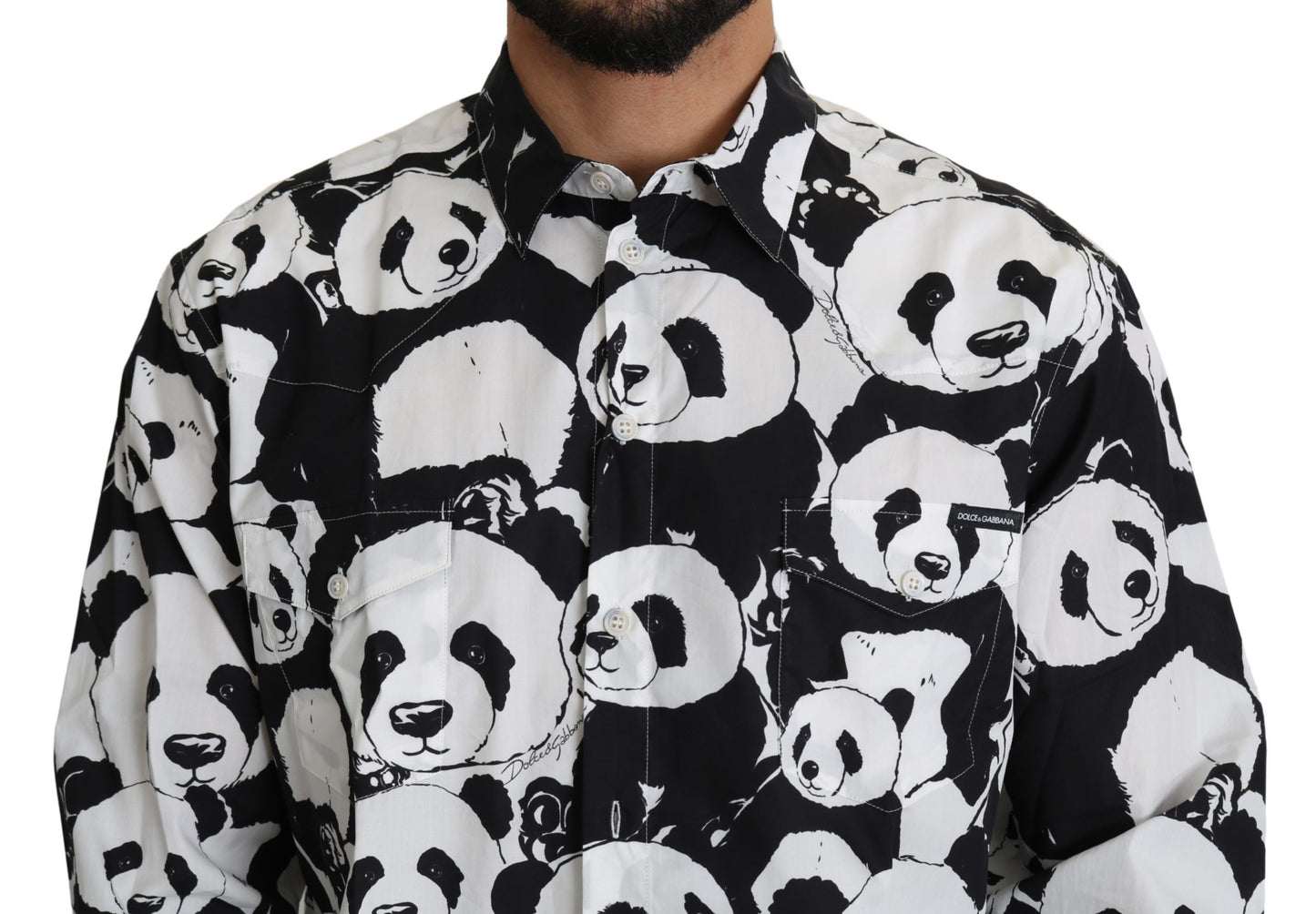 Dolce & Gabbana Camisa de puro algodón con estampado de panda - Negro Blanco