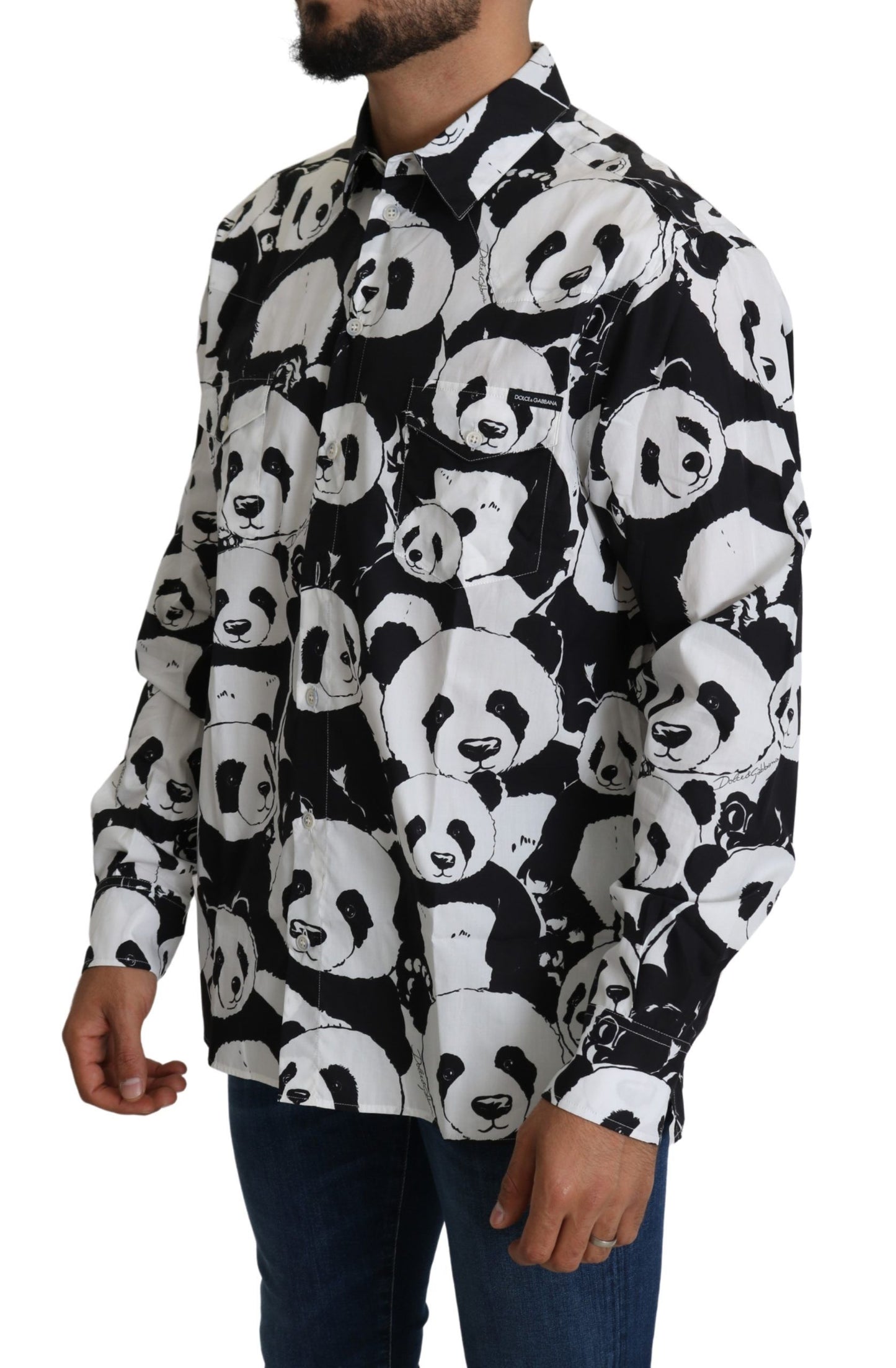 Dolce & Gabbana Camisa de puro algodón con estampado de panda - Negro Blanco