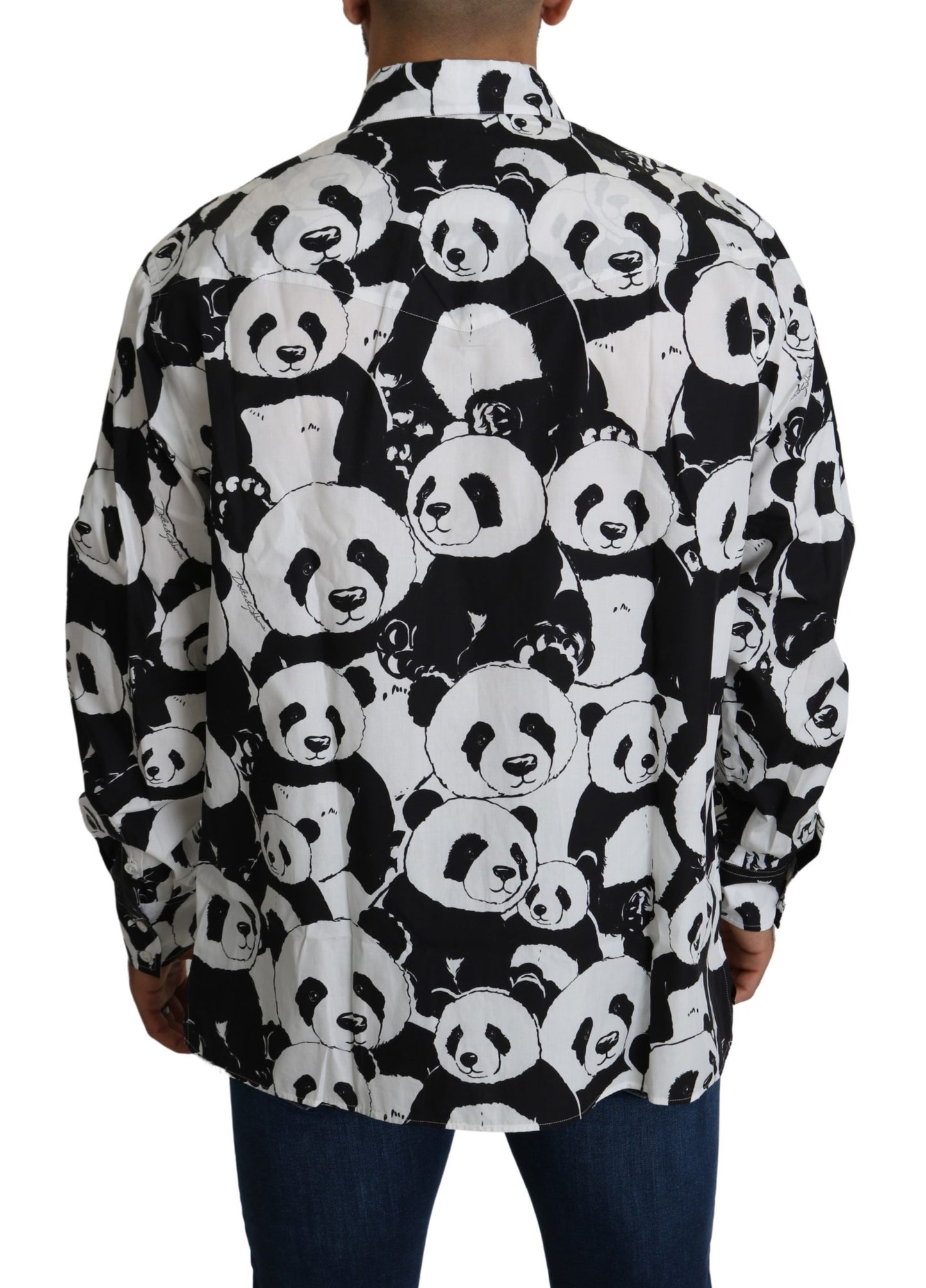 Dolce & Gabbana Camisa de puro algodón con estampado de panda - Negro Blanco