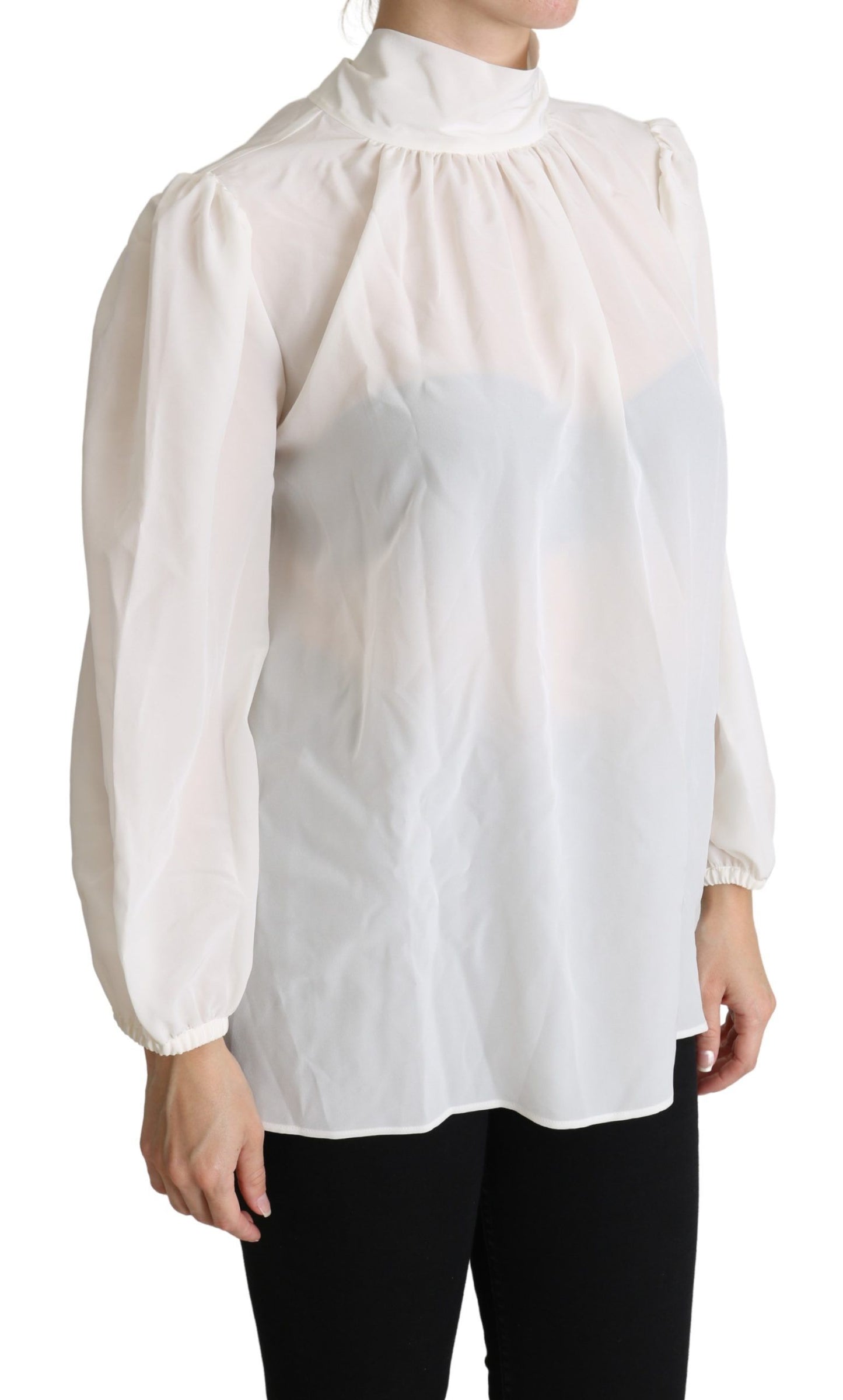 Dolce & Gabbana Elegante blusa de seda blanca con lazo