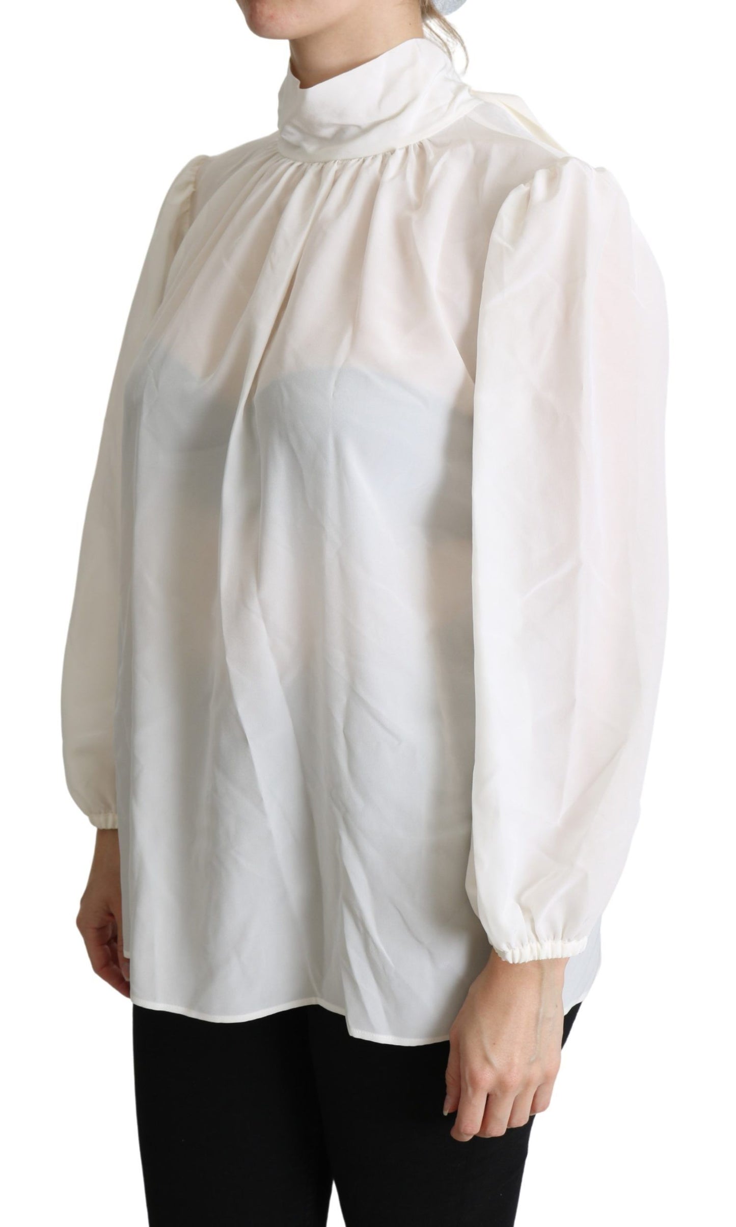 Dolce & Gabbana Elegante blusa de seda blanca con lazo
