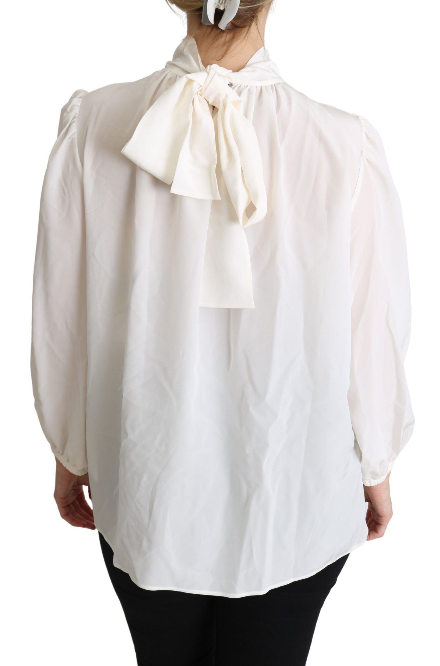 Dolce & Gabbana Elegante blusa de seda blanca con lazo