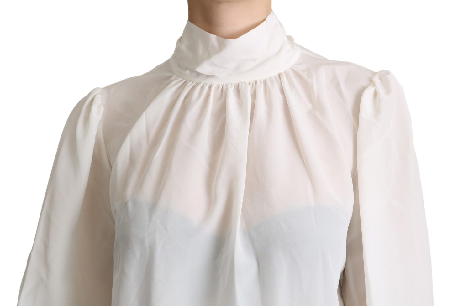 Dolce & Gabbana Elegante blusa de seda blanca con lazo