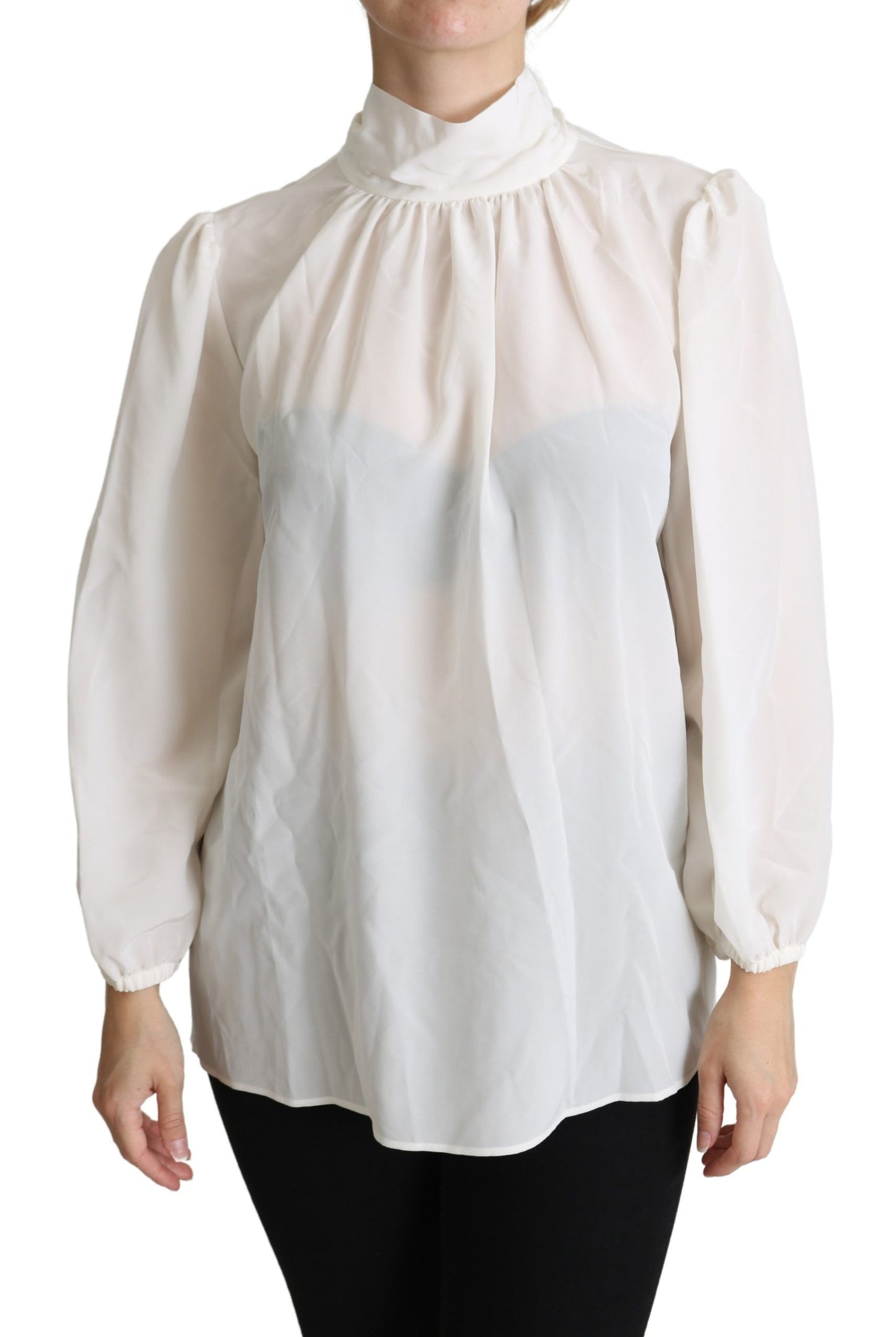 Dolce & Gabbana Elegante blusa de seda blanca con lazo