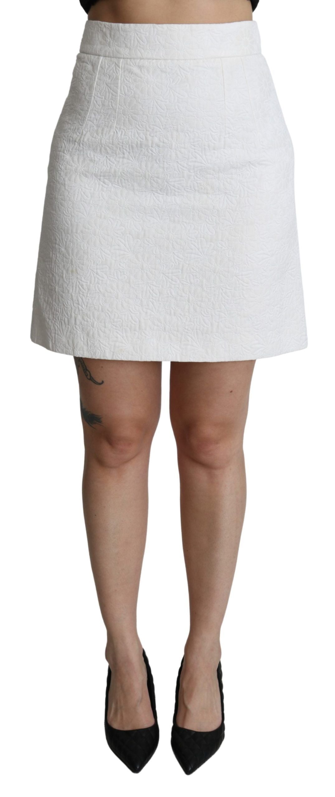 Dolce & Gabbana Minifalda elegante con brocado floral blanco