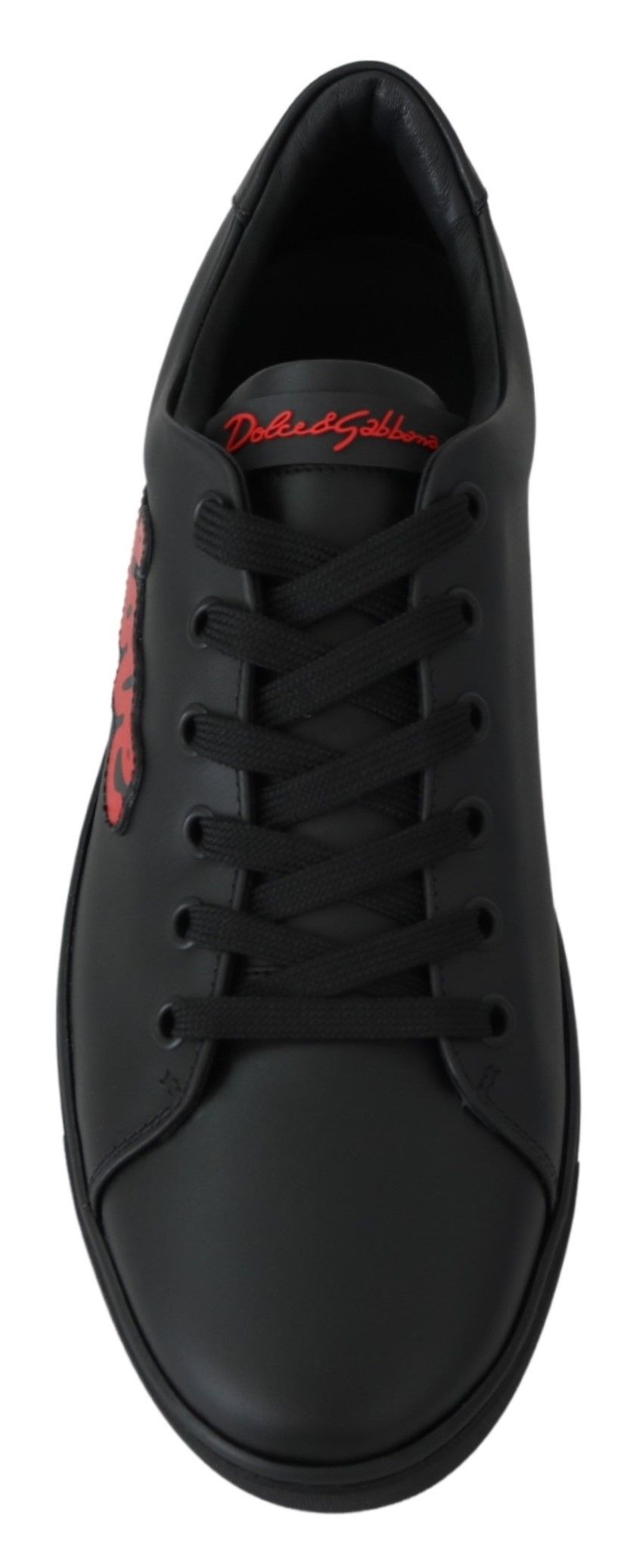 Dolce & Gabbana Elegantes zapatillas deportivas de cuero con detalles en rojo