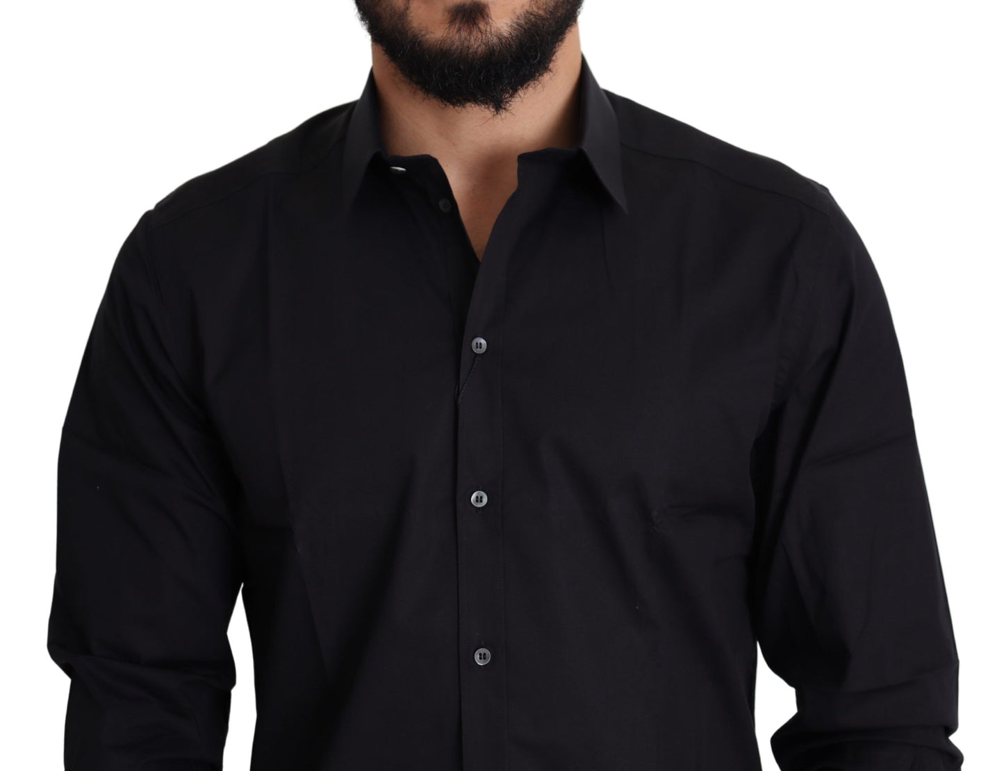Dolce & Gabbana Elegante camisa de vestir elástica de algodón negro