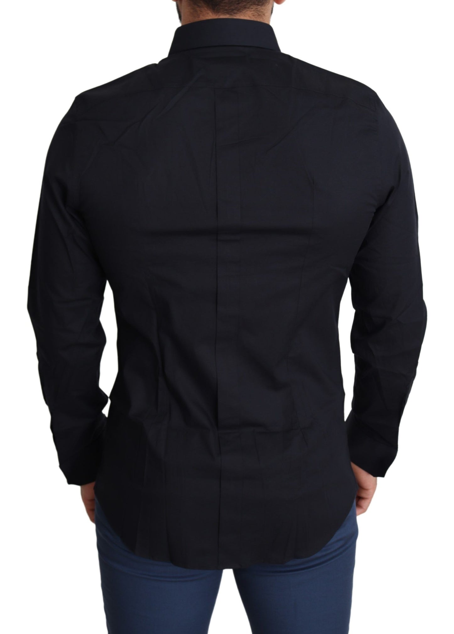 Dolce & Gabbana Camisa de vestir elástica de algodón de corte slim en negro elegante